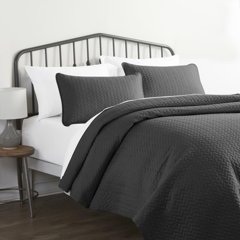 Gray Twin Microfiber Quilted Coverlet Set with Standard Sham