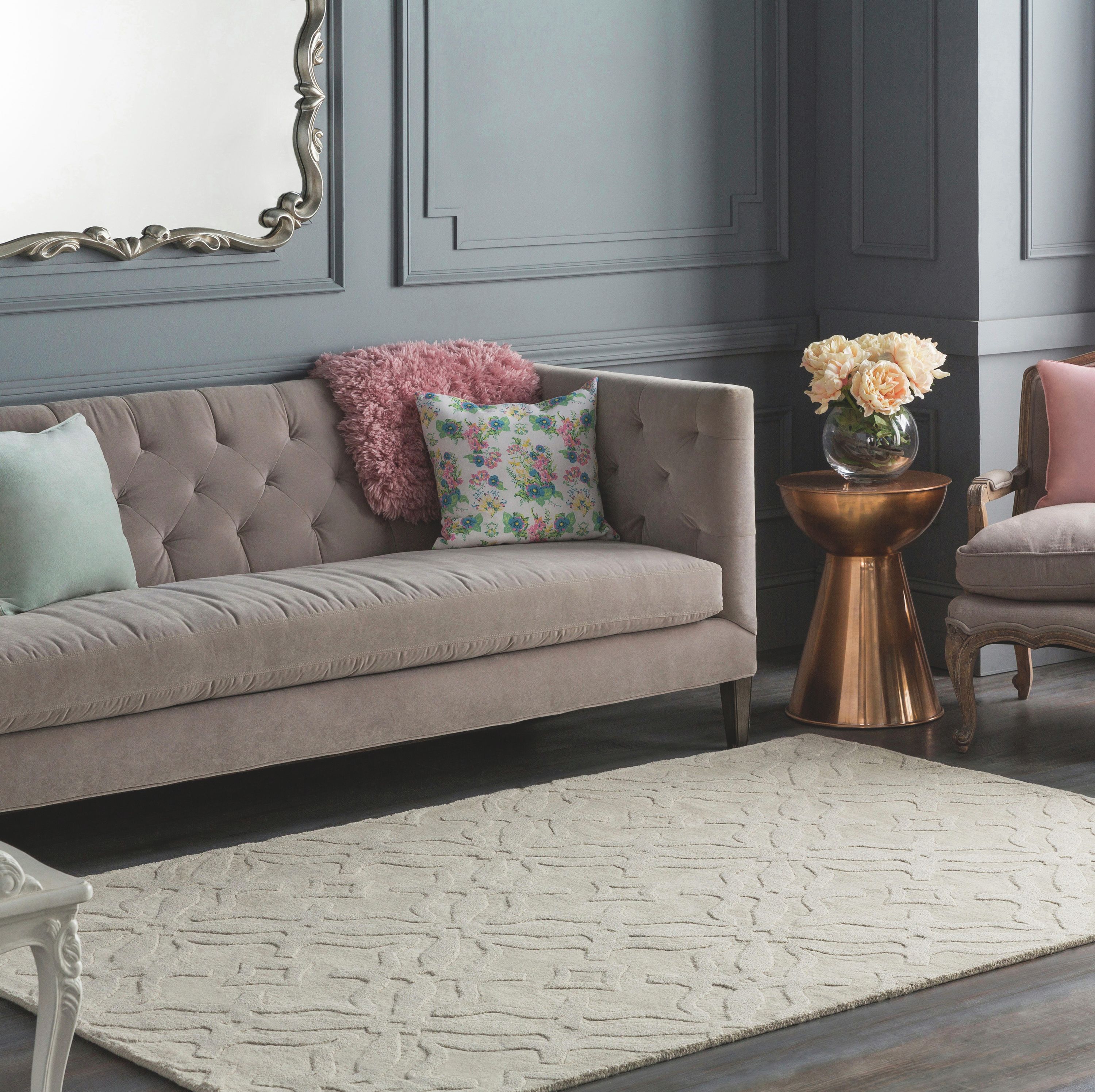 Ivory Wool Tufted Handmade Medallion Rectangular Rug 5' x 7'