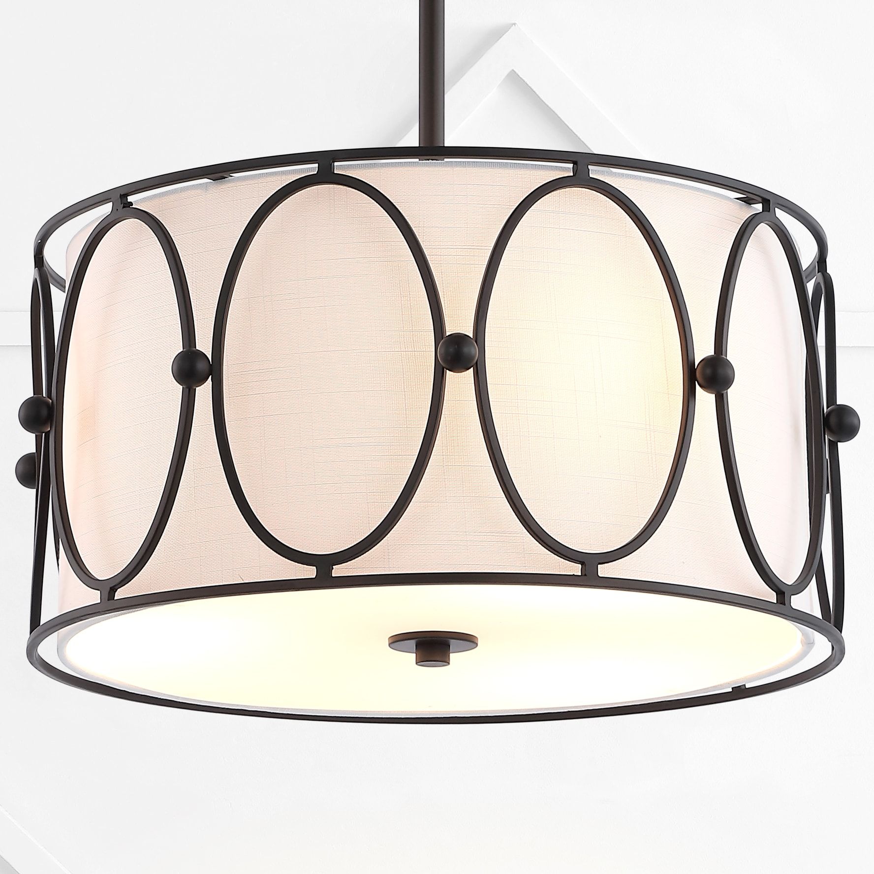 Violetta Coastal-Transitional 19" LED Drum Pendant in Oil-Rubbed Bronze with White Shade