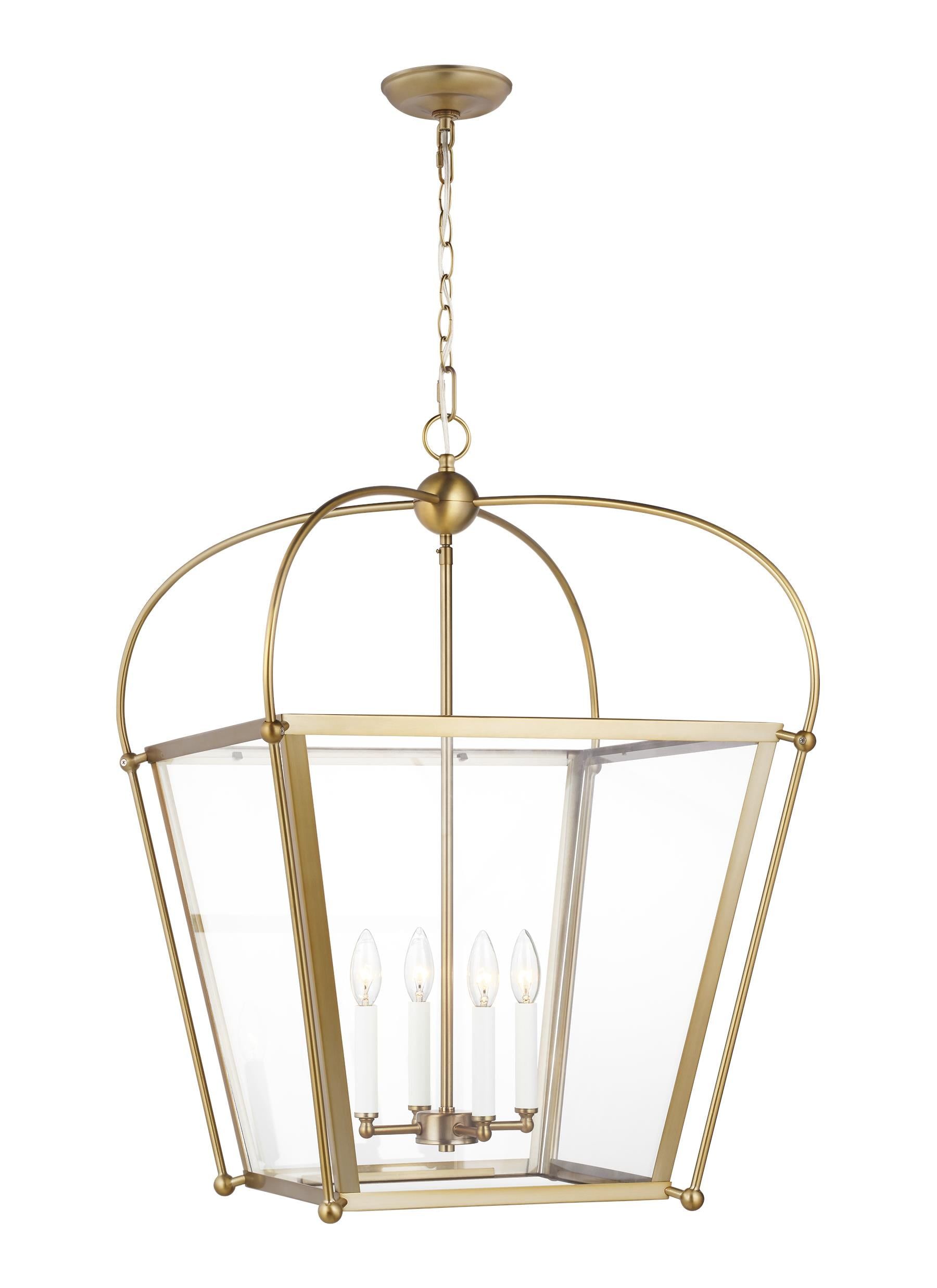 Charleston 4-Light Satin Brass Indoor Pendant with Glass Panels