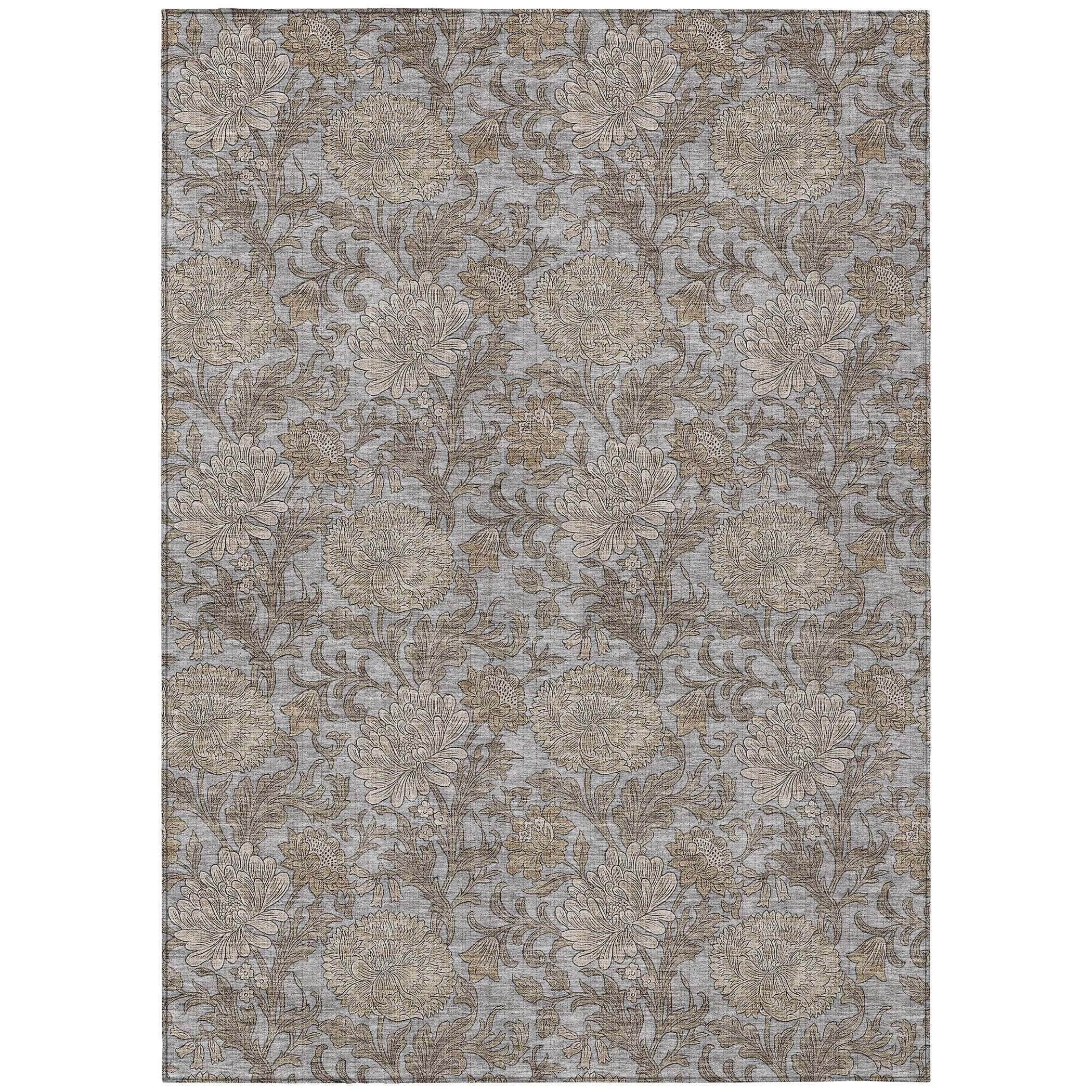 Gray Floral Synthetic Rectangular Kids Rug 2'6" x 3'10"