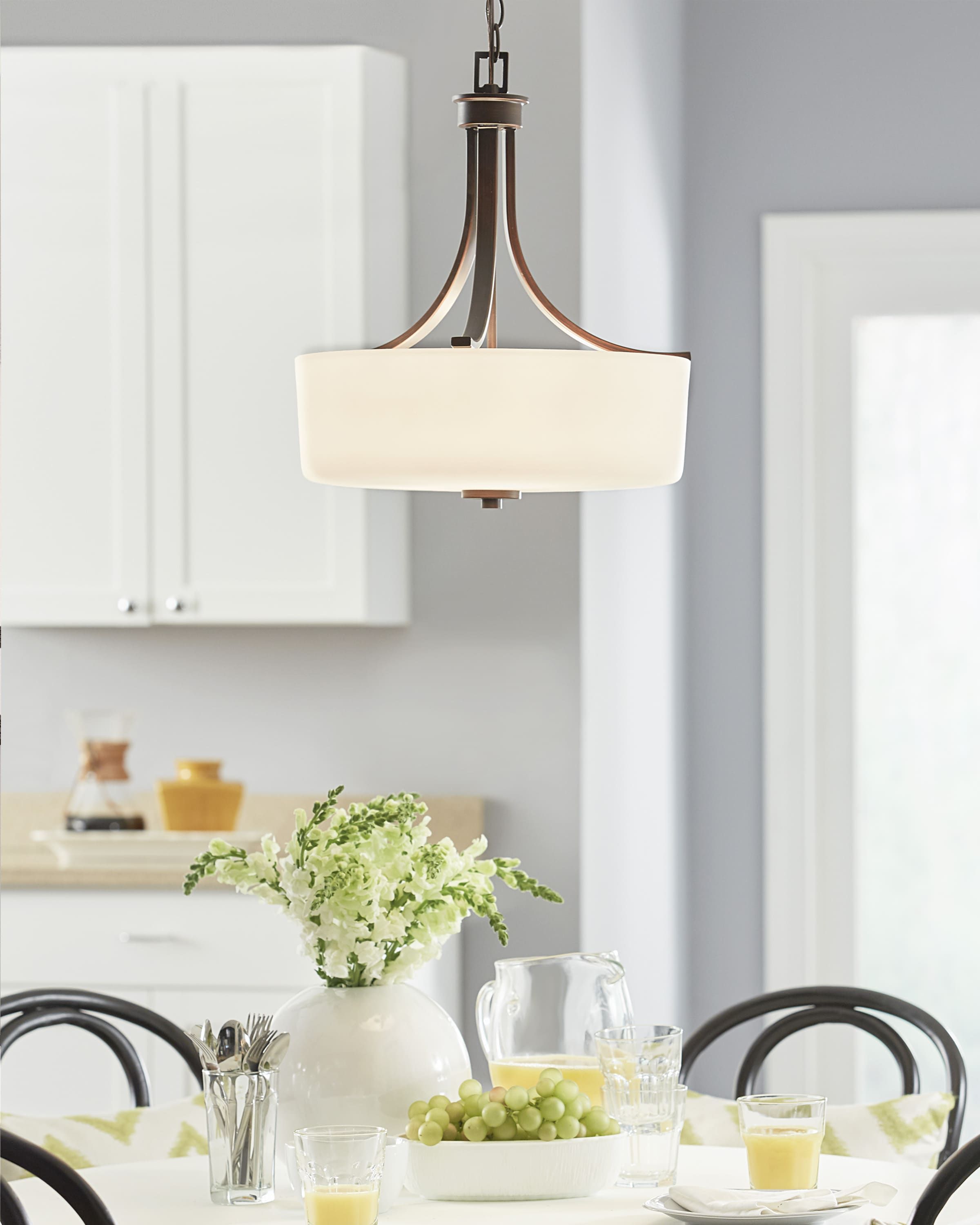 Bronze 15.75" Indoor/Outdoor Drum Pendant Light with Etched Glass Shade