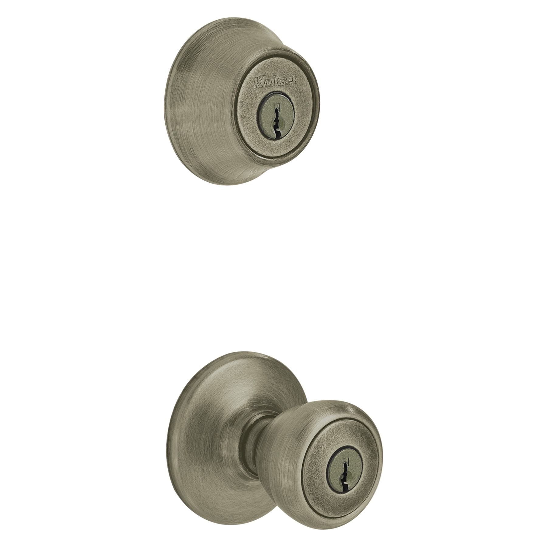 Tylo Antique Brass Metal Keyed Entry Door Knob and Deadbolt Combo