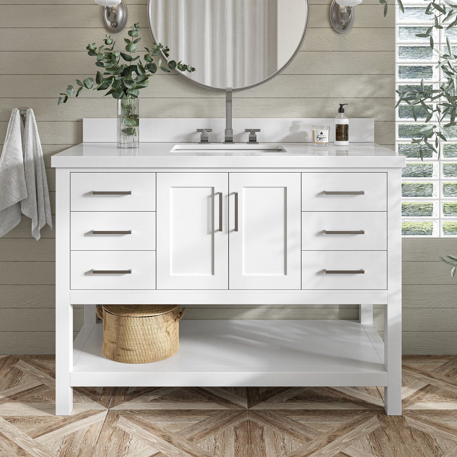 Magnolia 49" White Quartz Single Sink Freestanding Vanity