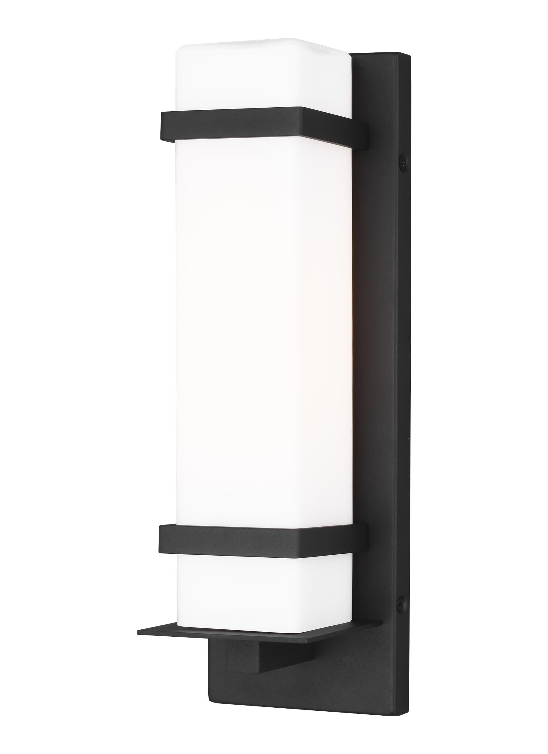 Alban 14" Black Aluminum Outdoor Wall Sconce with Etched Opal Glass