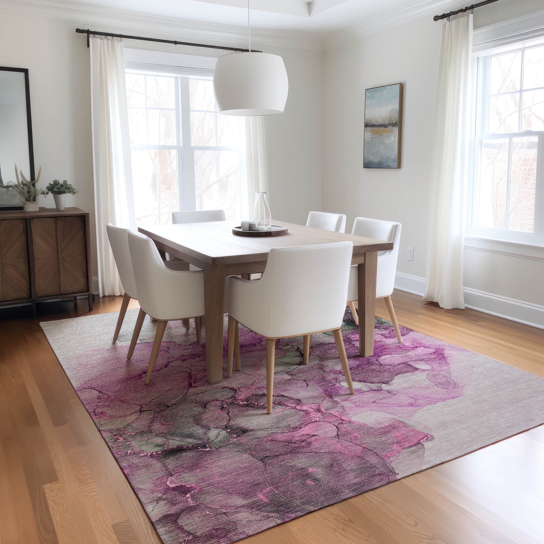Pink Watercolor Pattern Machine Washable Synthetic Rug