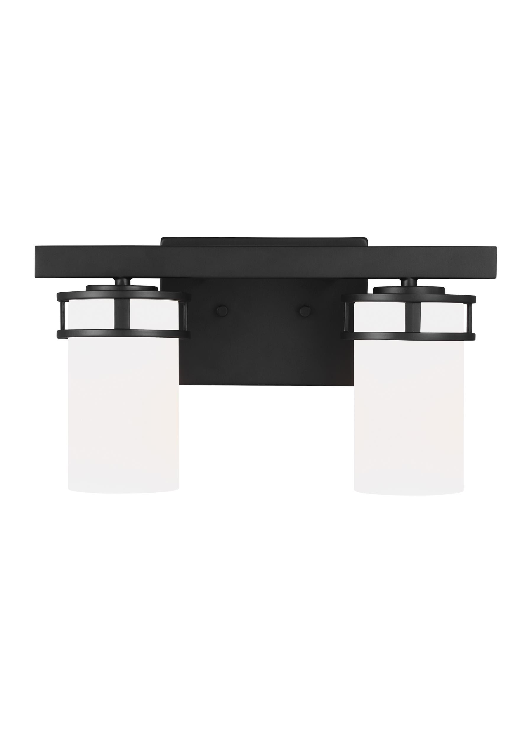 Midnight Black Robie 2-Light Vanity Fixture with Etched White Glass