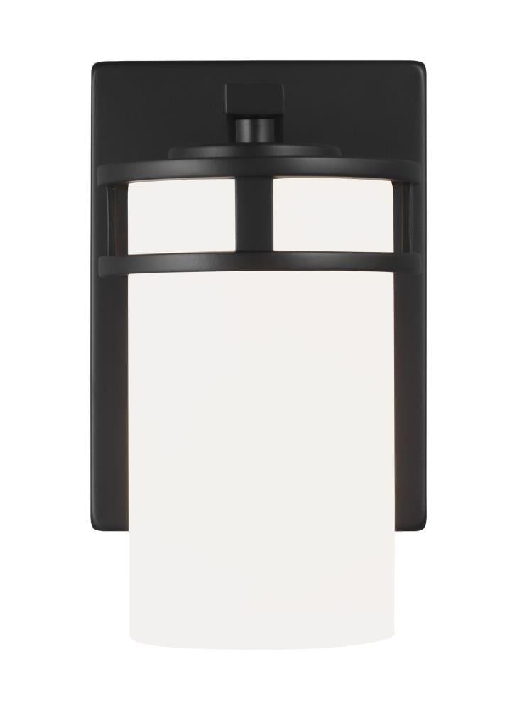 Midnight Black Etched White Glass Cylinder Wall Sconce 8" H