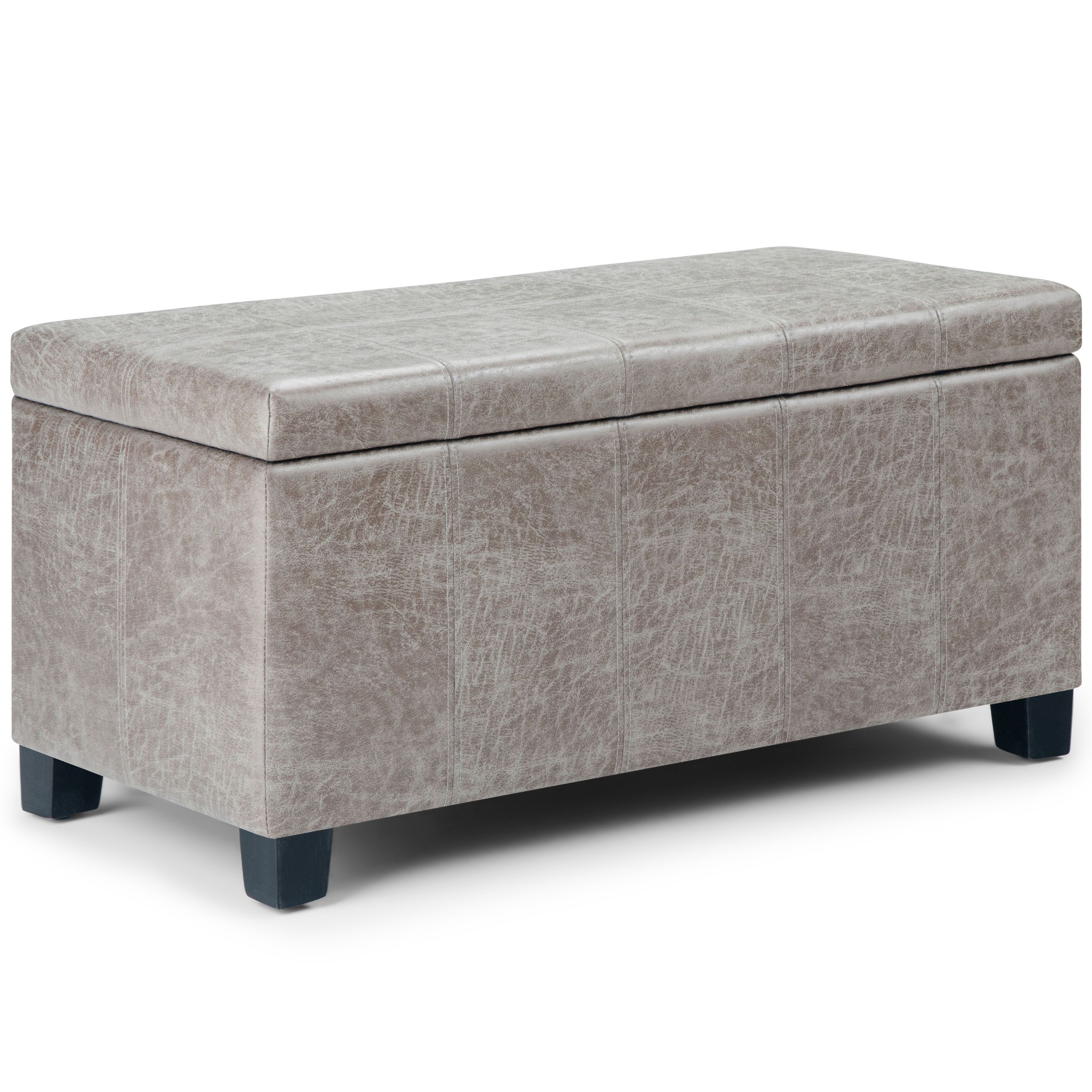 Dover 25 lb Distressed Grey Faux Leather Storage Ottoman Bench