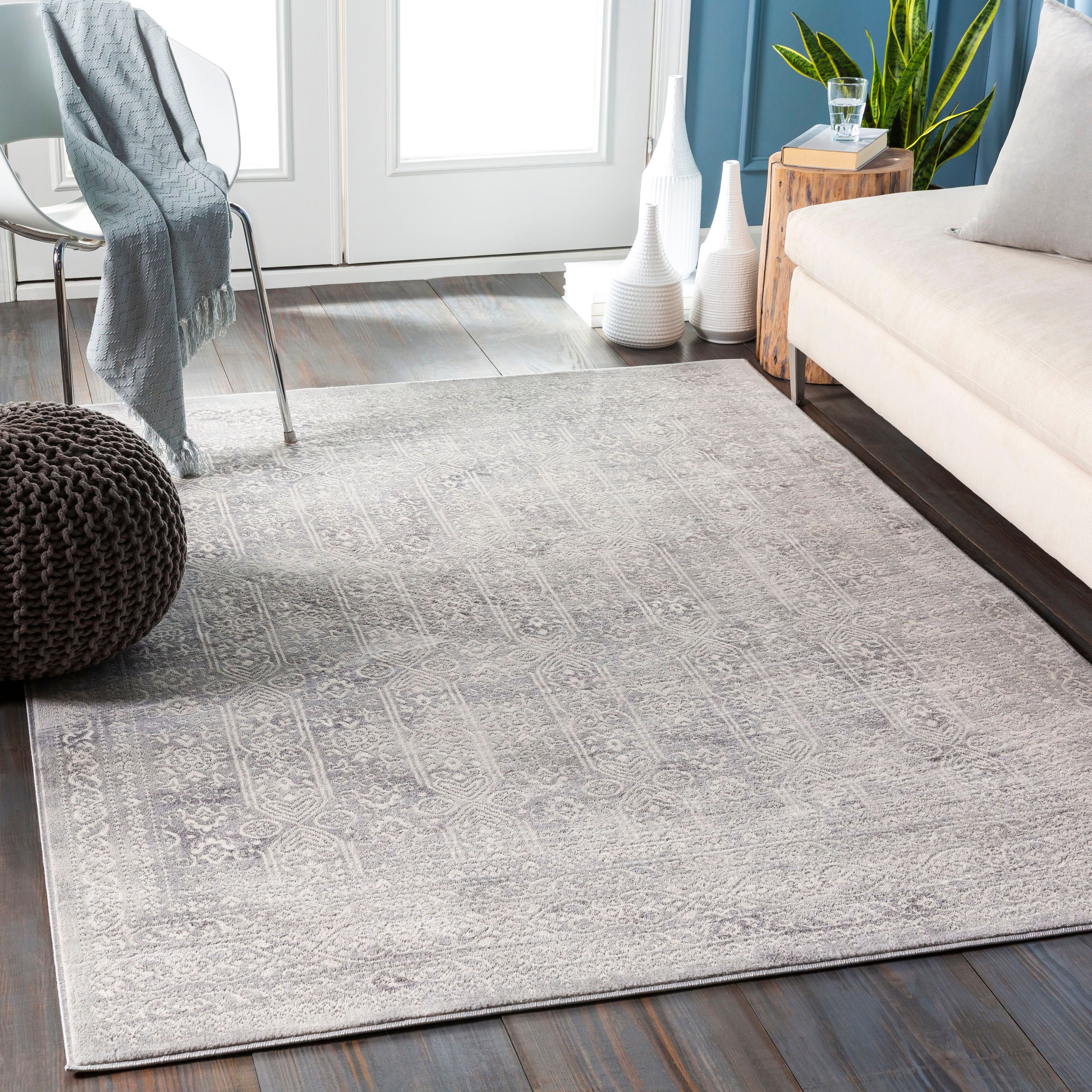 Easy Care Gray Polypropylene Rectangular Area Rug 5'3" x 7'1"