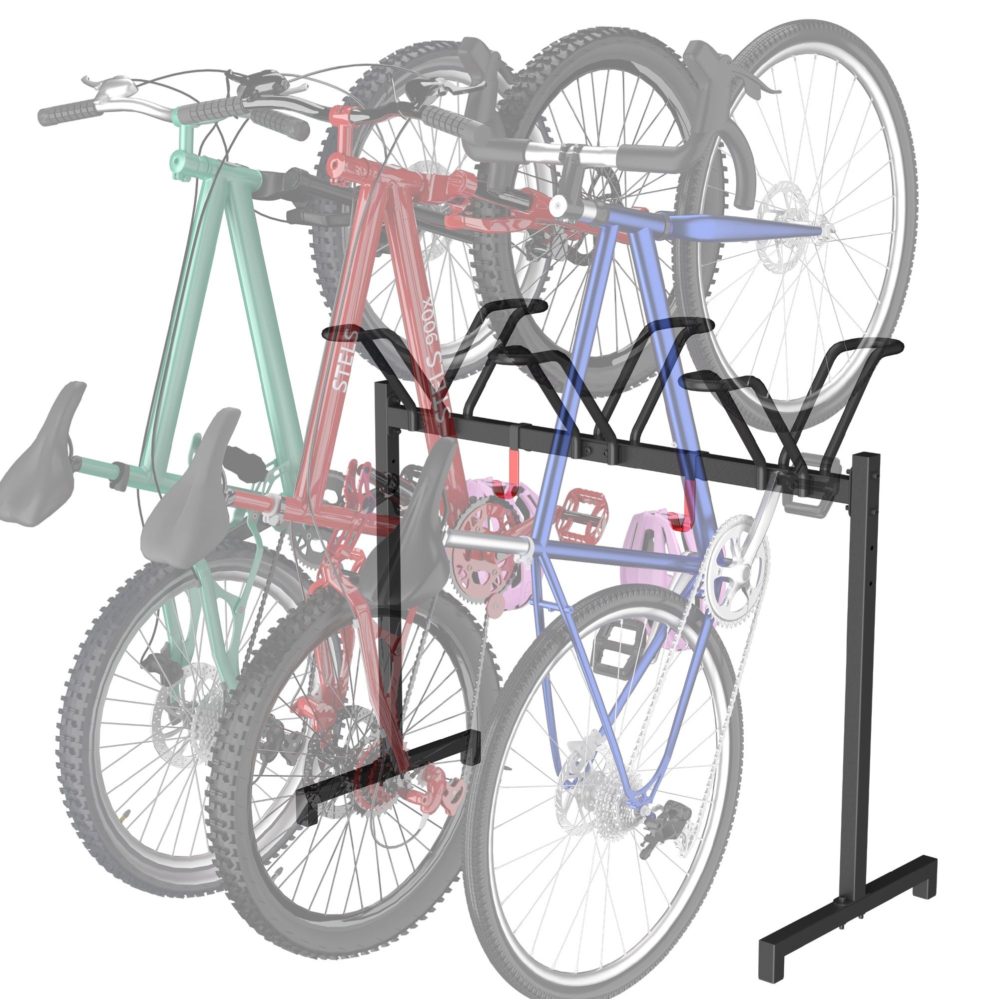 Adjustable Black Steel 3-Bike Freestanding Storage Rack