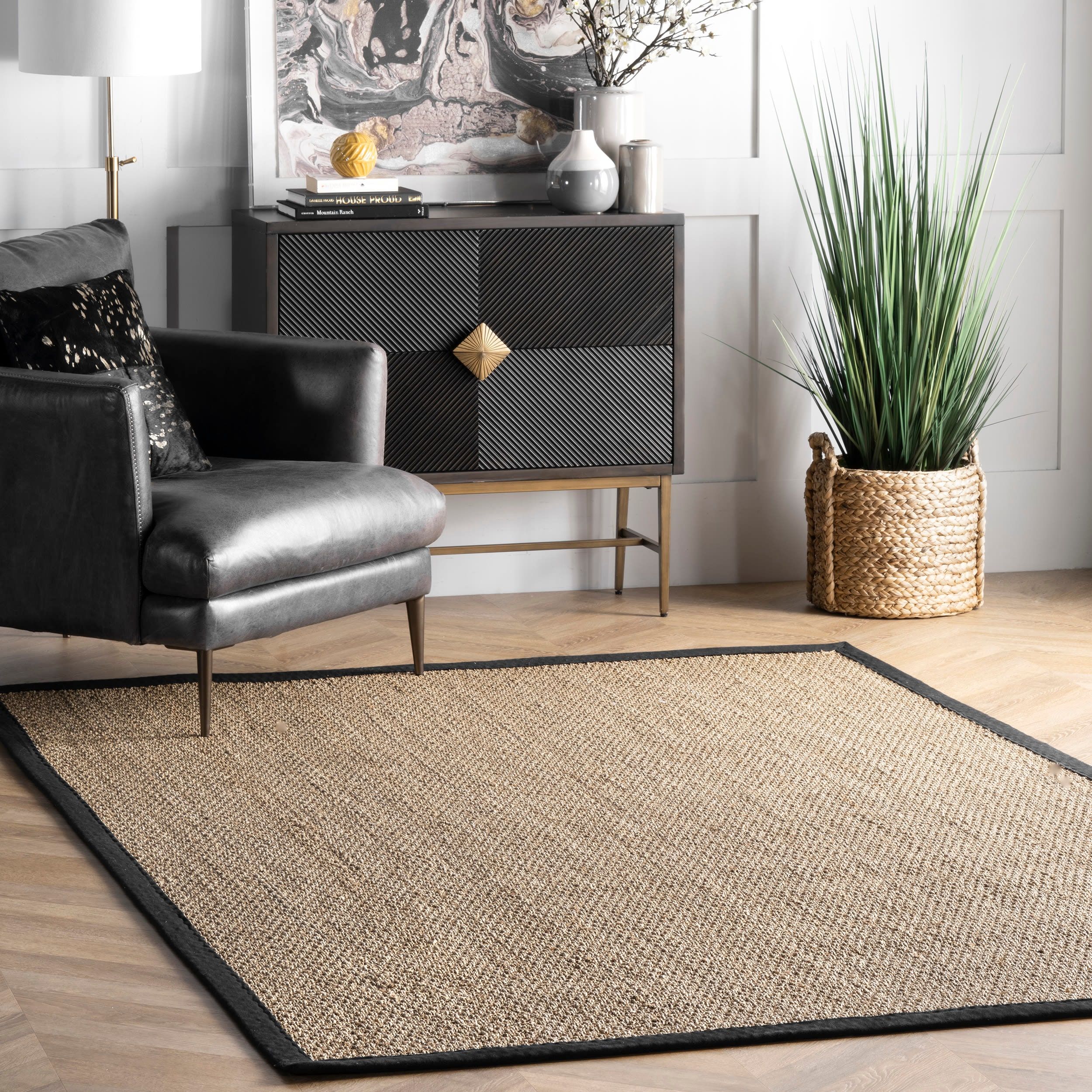 Handmade Black Cotton Bordered Seagrass 3' x 5' Area Rug