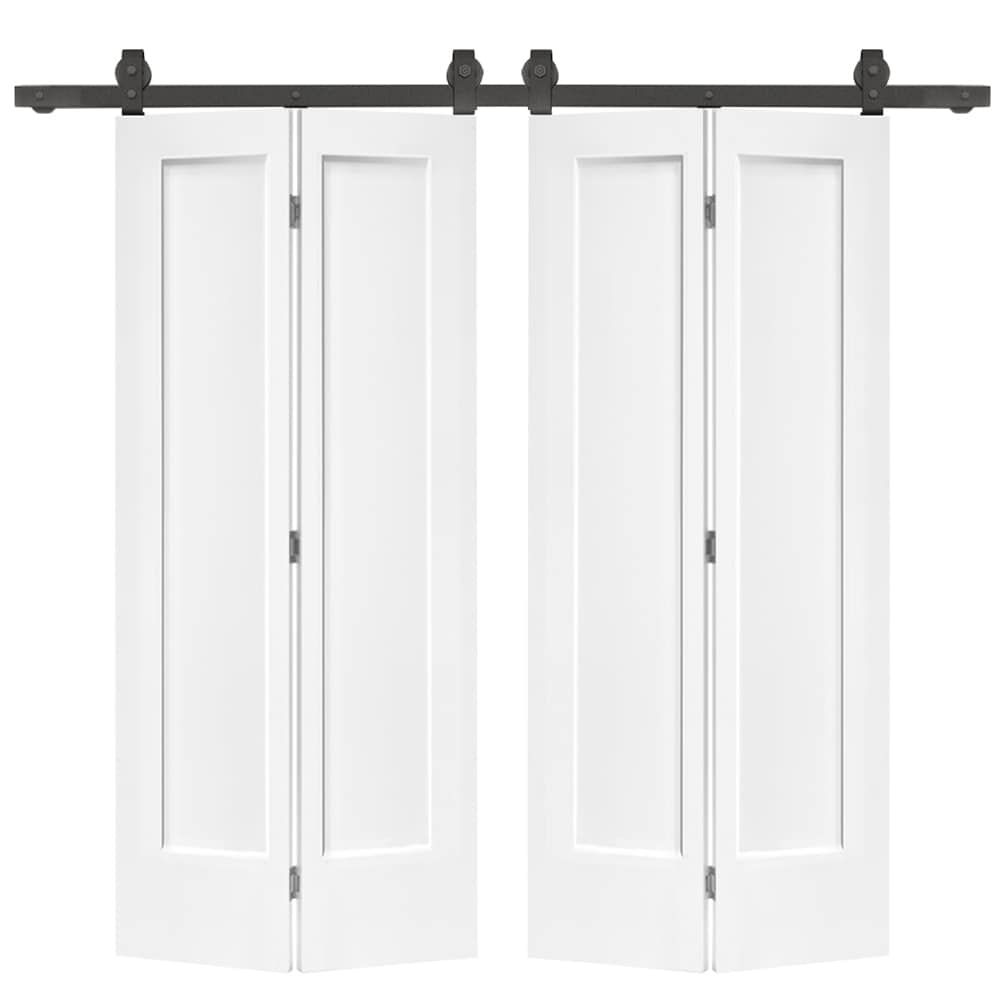 60" x 80" Primed MDF Double Bi-Fold Barn Door with Black Hardware
