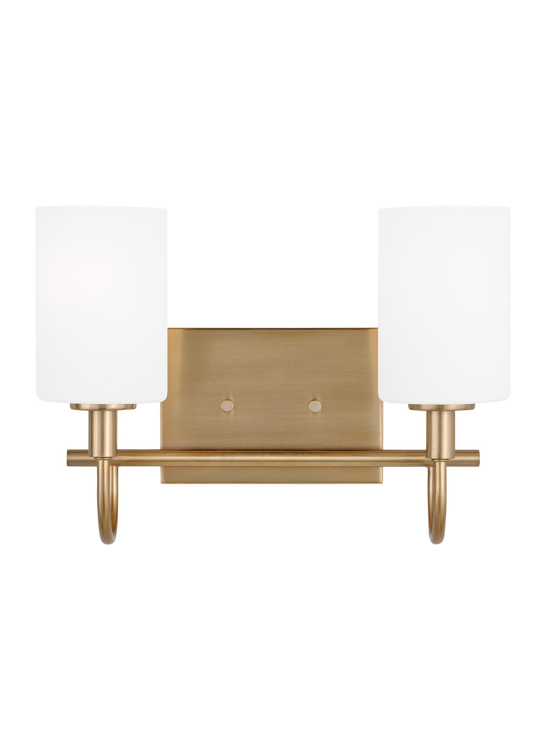 Oak Moore Satin Brass 2-Light Vanity with Etched White Glass