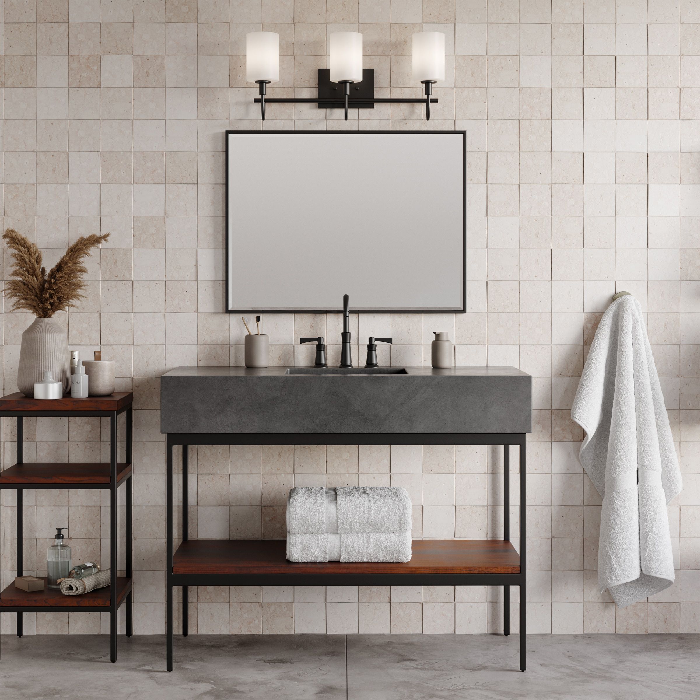 Midnight Black Oak Moore 3-Light Vanity with Etched White Glass