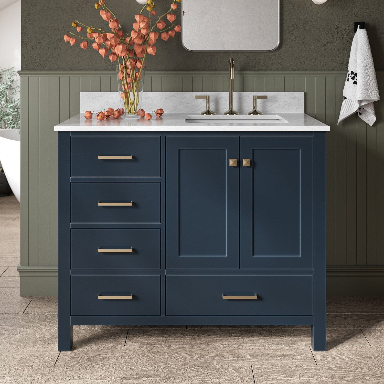 Midnight Blue Freestanding Vanity with Carrara Marble Top