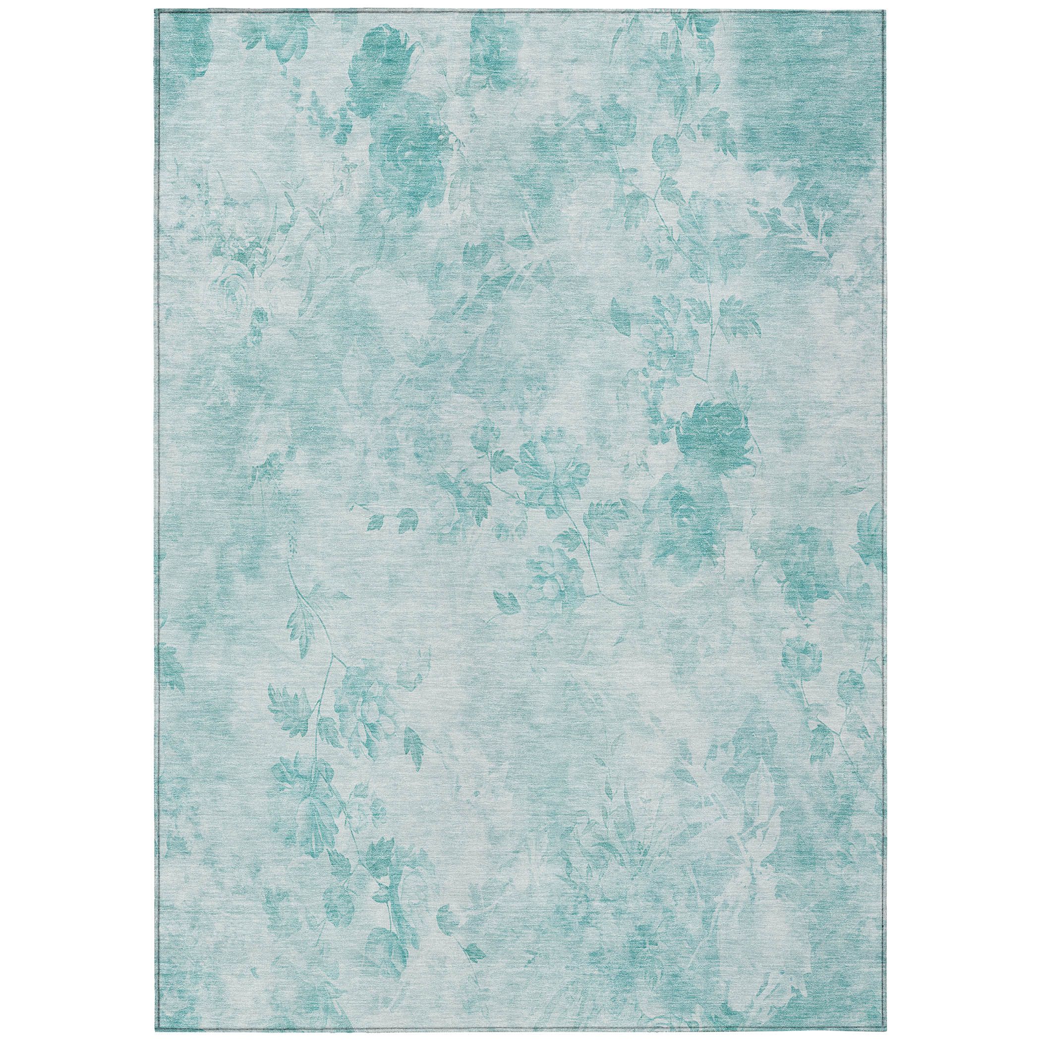 Aqua Floral Synthetic Indoor/Outdoor Washable Area Rug 2'6" x 3'10"