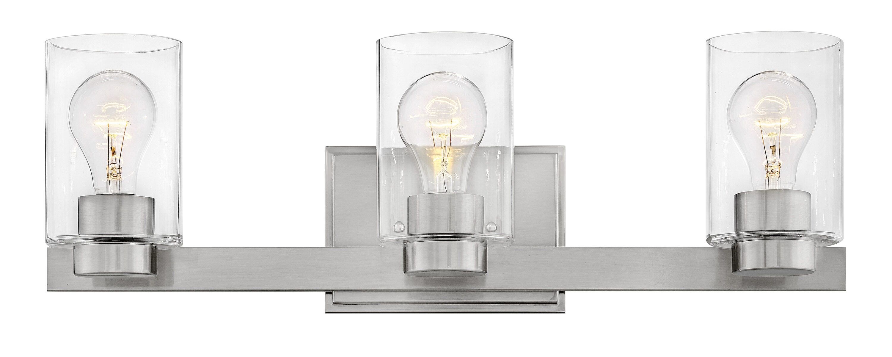 Brushed Nickel 3-Light Vanity Fixture with Clear Glass Shades
