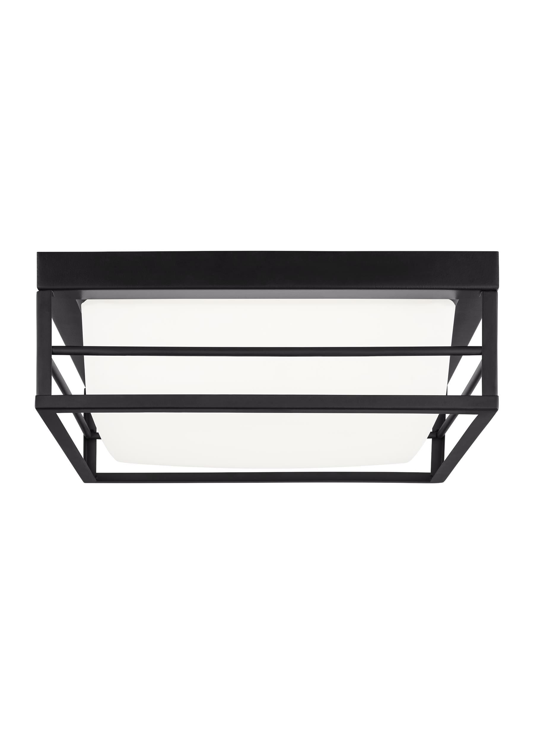 Midnight Black LED Flush Mount with Etched Opal Glass Shade