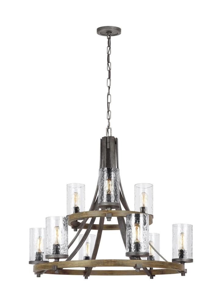 Distressed Weathered Oak and Slate Grey 9-Light Chandelier