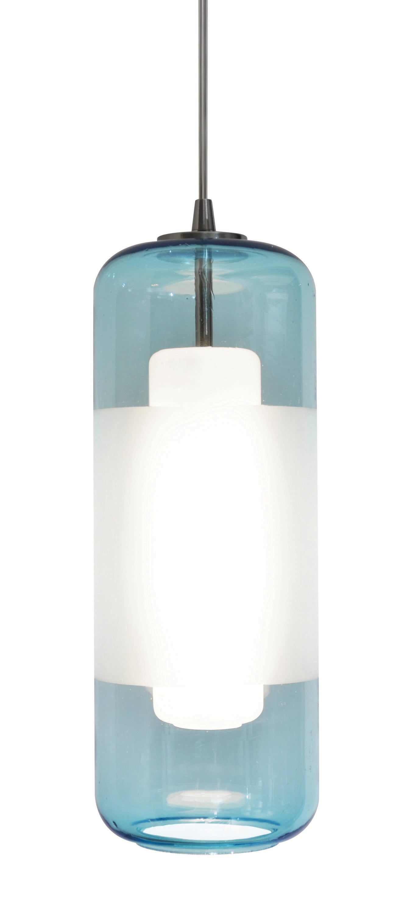 Hermosa Aqua Glass Mini Pendant with Satin Nickel Finish
