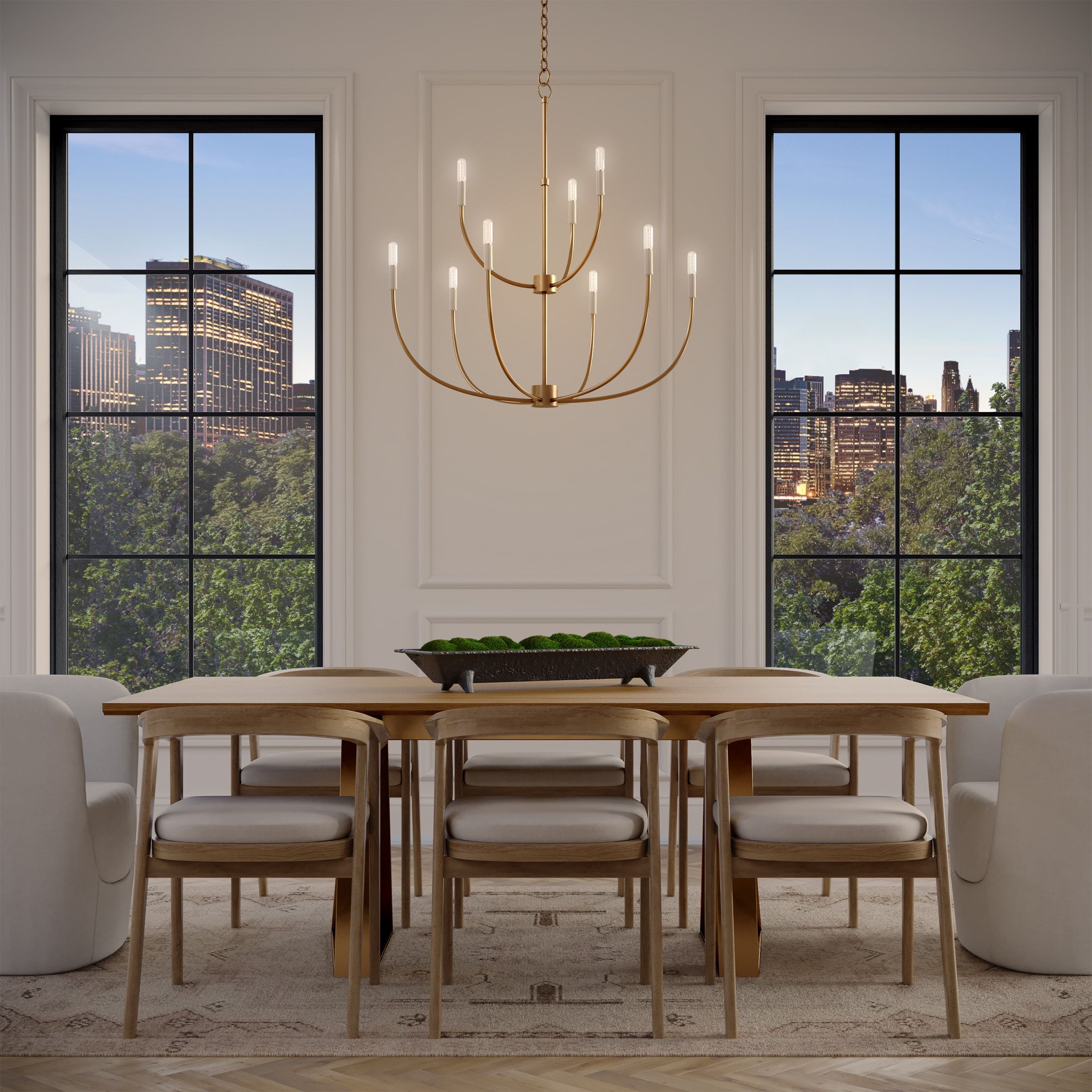 Elegant Satin Brass 9-Light Incandescent Chandelier with Clear Accents
