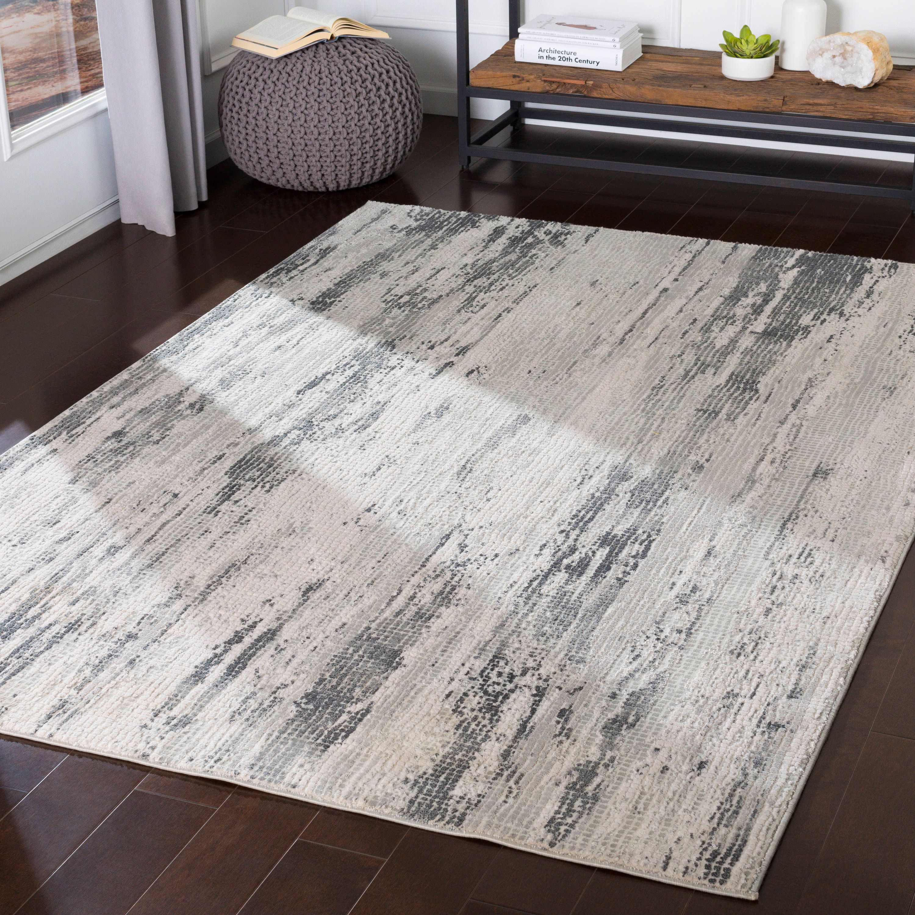 Reversible Gray 5' x 7' Wool-Blend Mid-Century Modern Area Rug