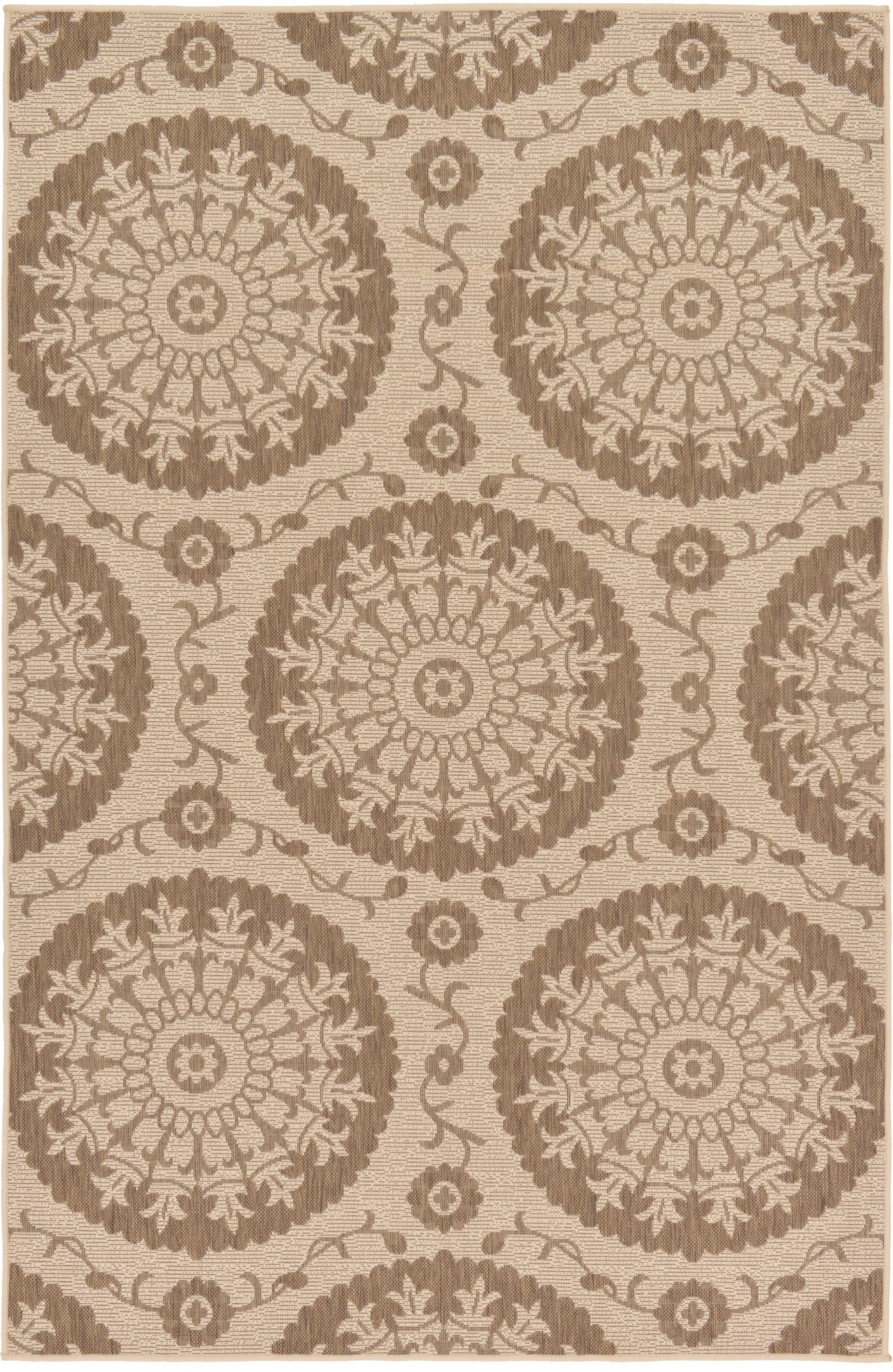 Elegant Medallion 5x8 ft Brown and Beige Outdoor Rug