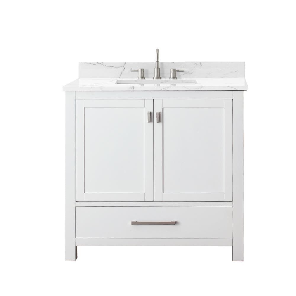 Modero 37" White Freestanding Bathroom Vanity with Cala White Marble Top