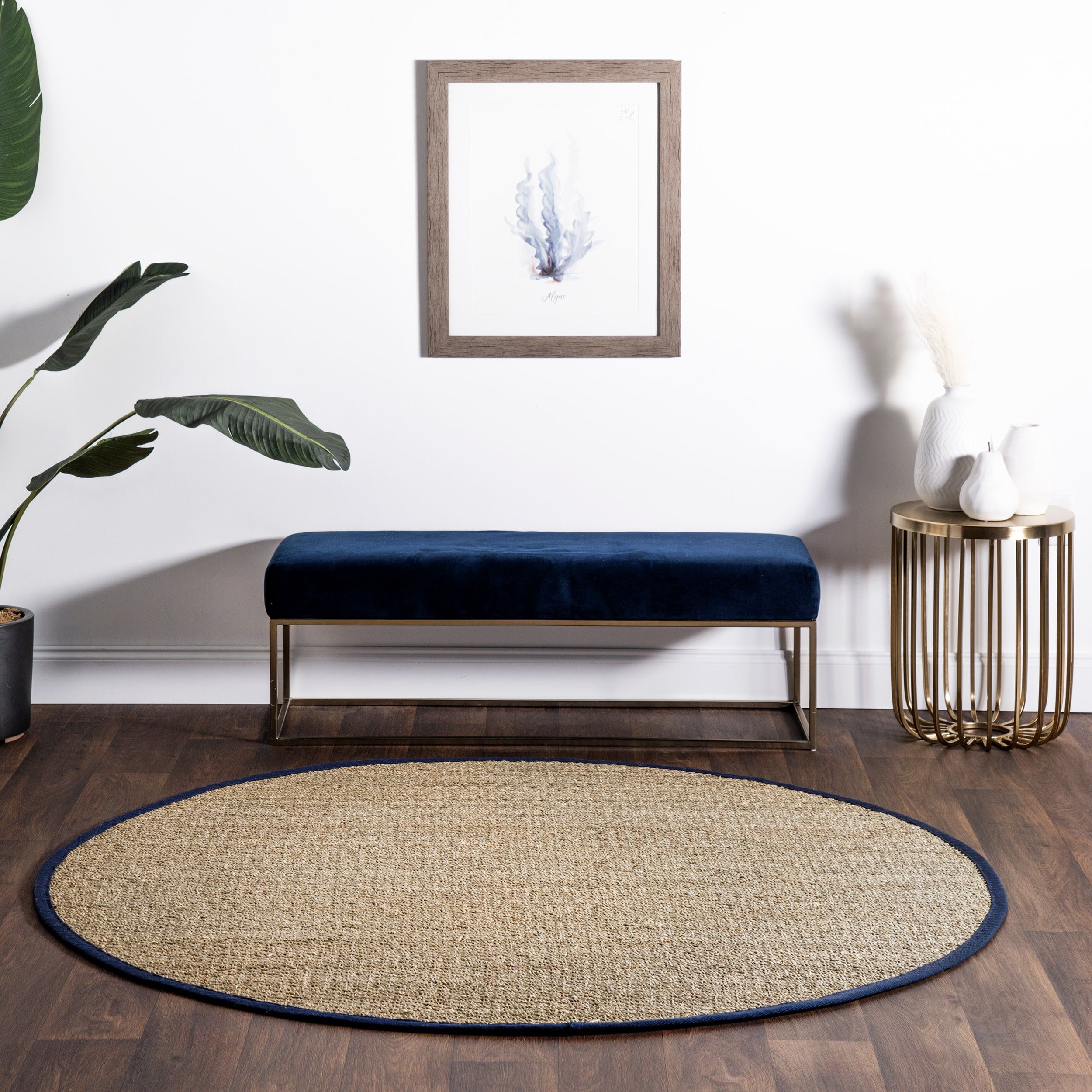 Coastal Charm Navy Stripe Round Seagrass 6' Rug