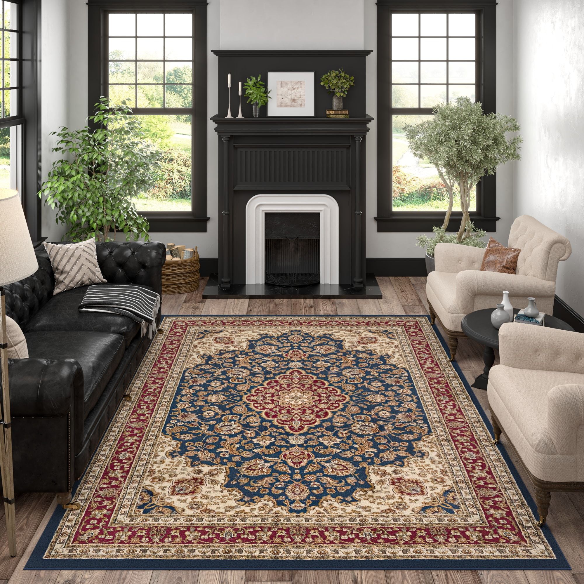 Sensation Navy Blue Medallion 8' x 10' Easy-Care Synthetic Rug