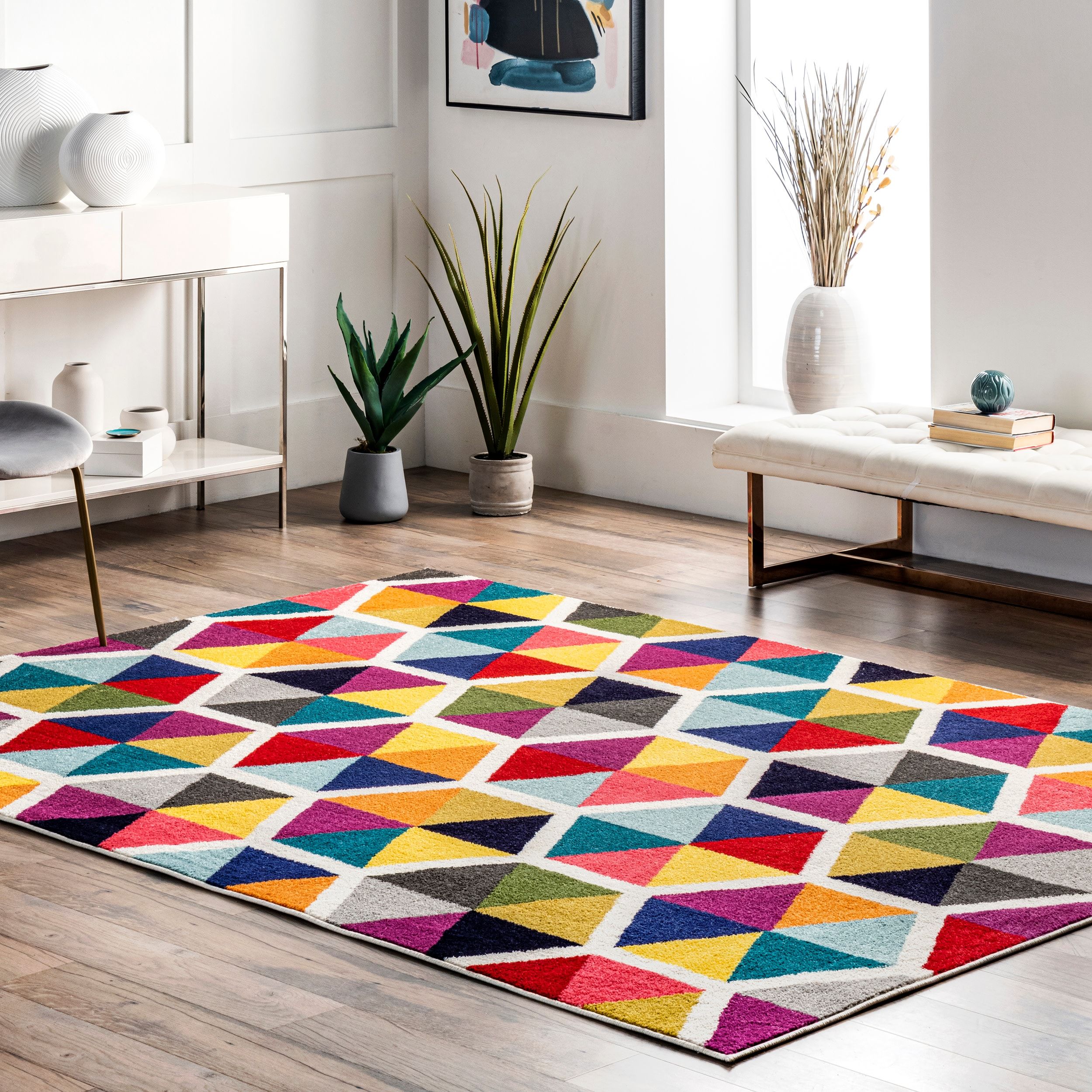Multicolor Geometric Synthetic 4' x 6' Rectangular Area Rug