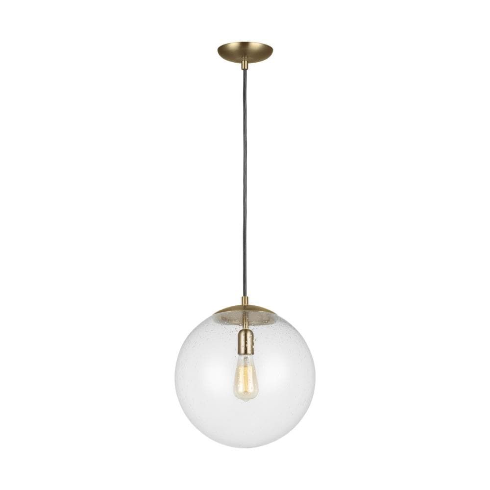 Satin Brass Globe Pendant with Clear Seeded Glass Shade