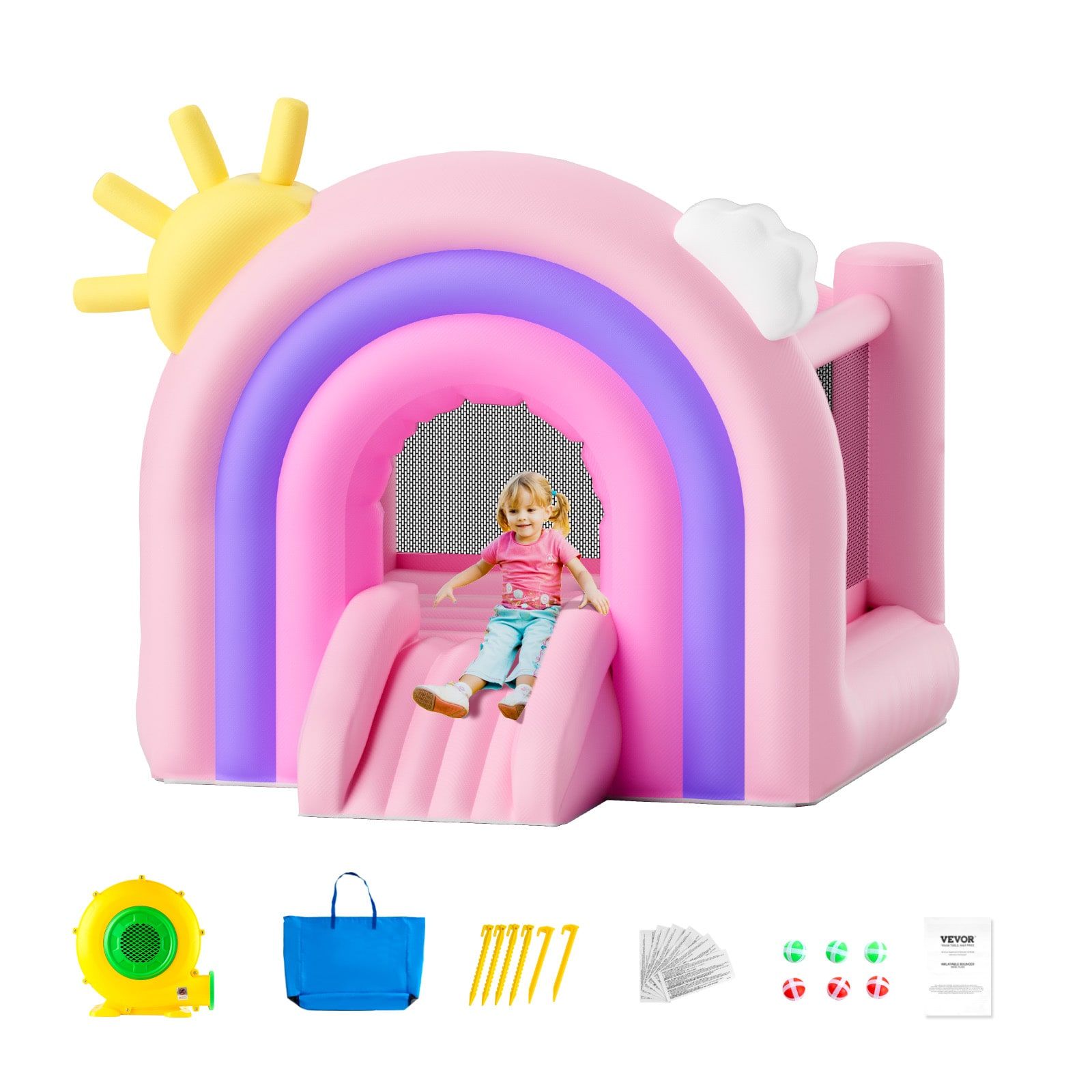 Pink and Purple Inflatable Bounce House with Slide