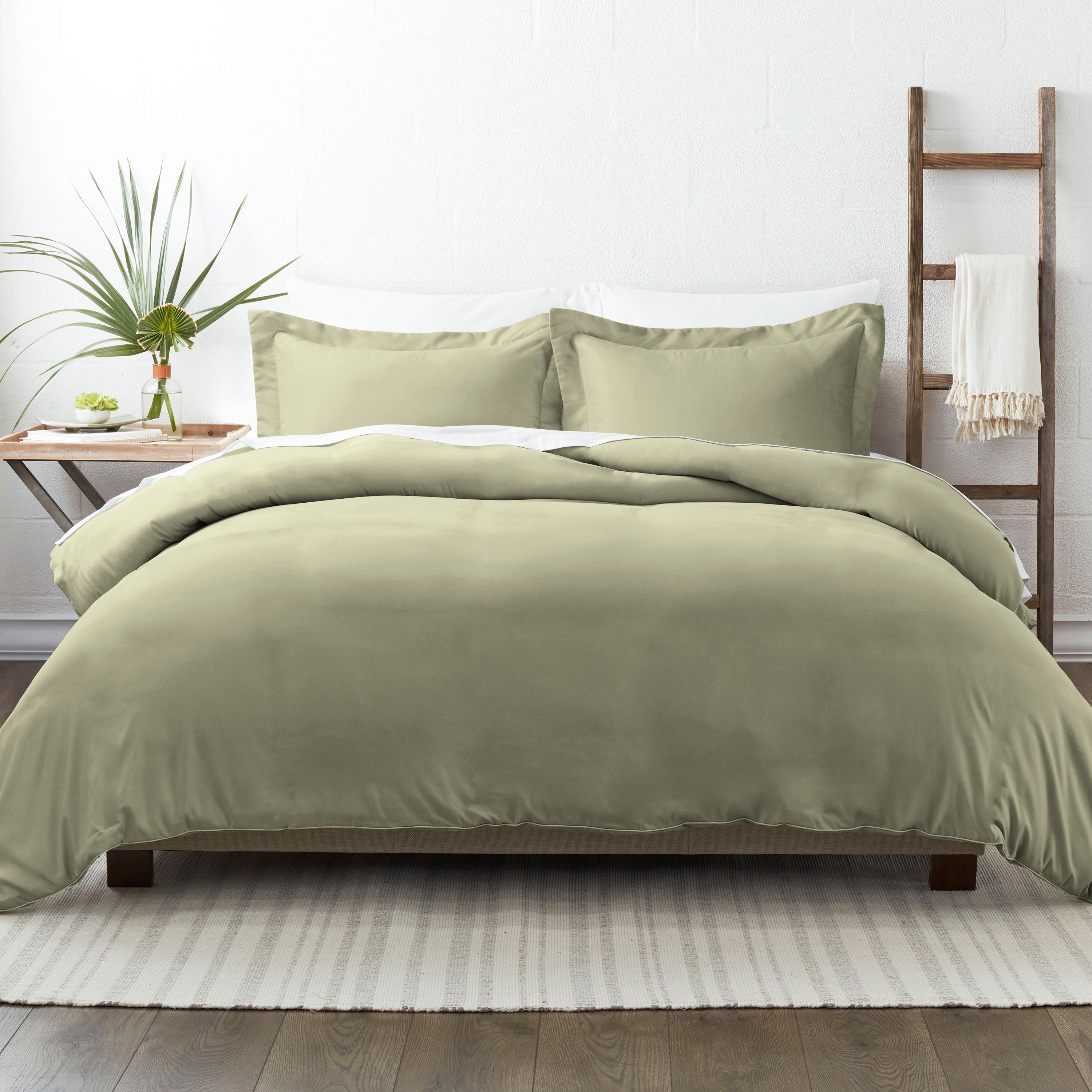 Sage Green Microfiber Twin Duvet Cover Set with Pillow Shams