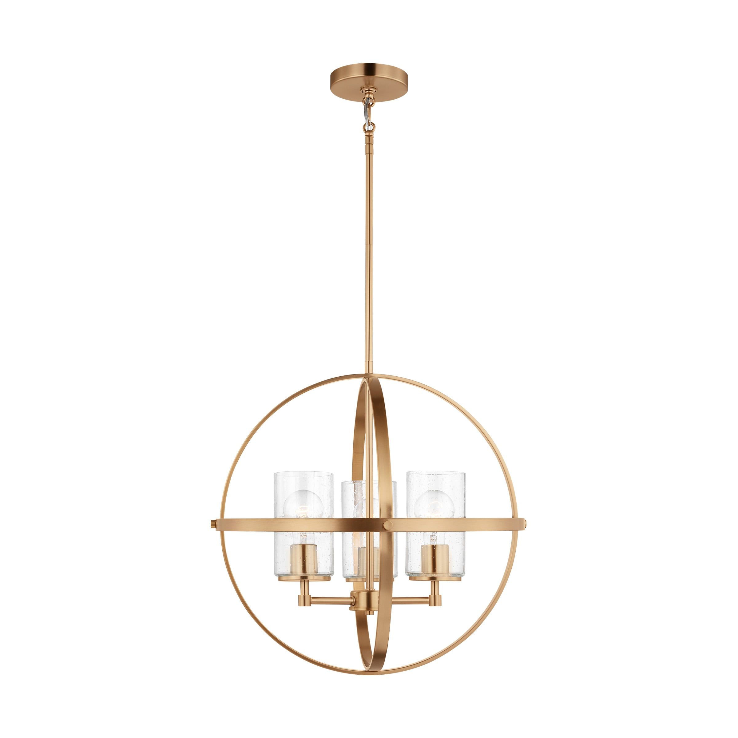 Satin Brass Mini Cage Chandelier with Clear Seeded Glass