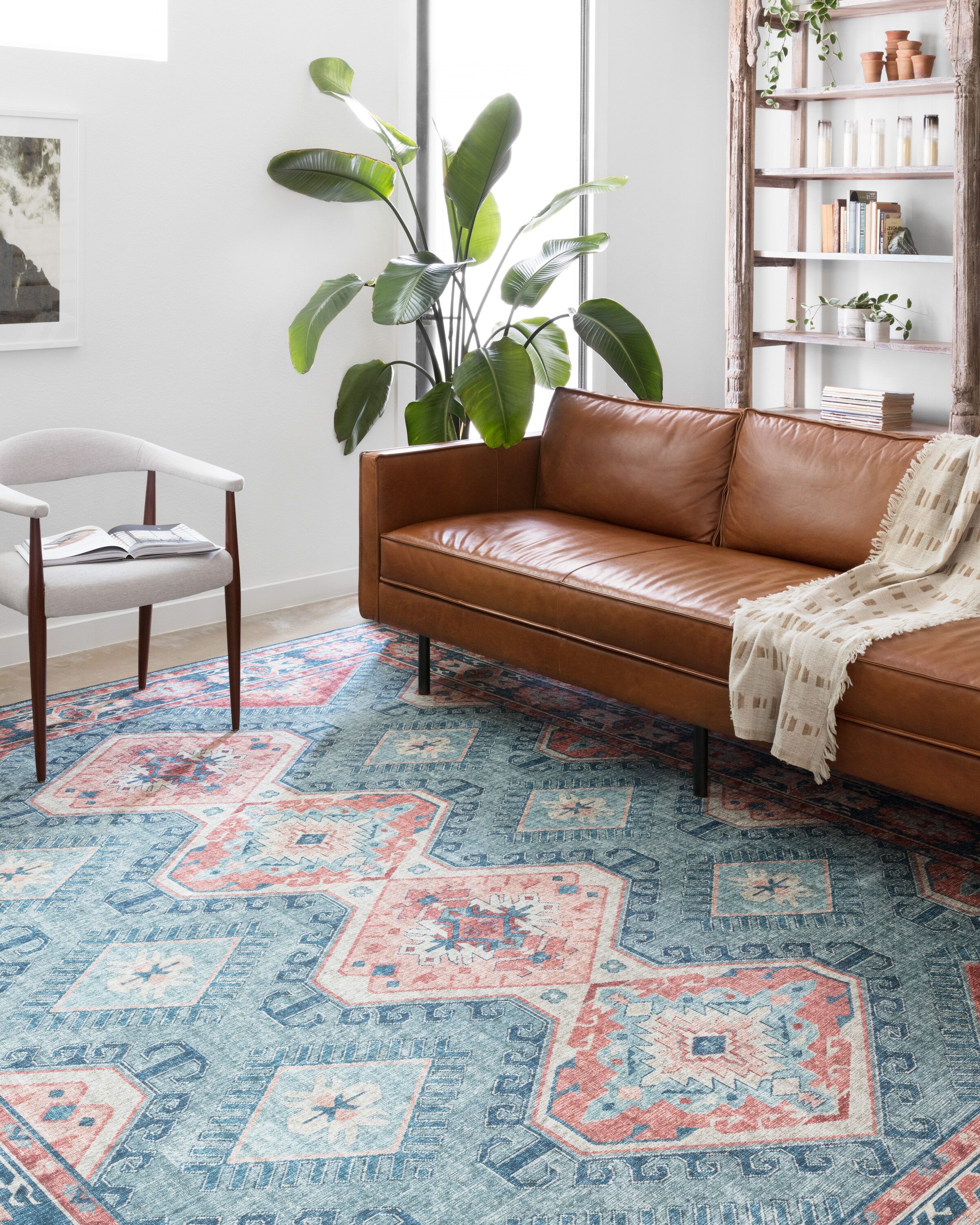Turquoise and Terracotta Reversible Oriental Wool Area Rug