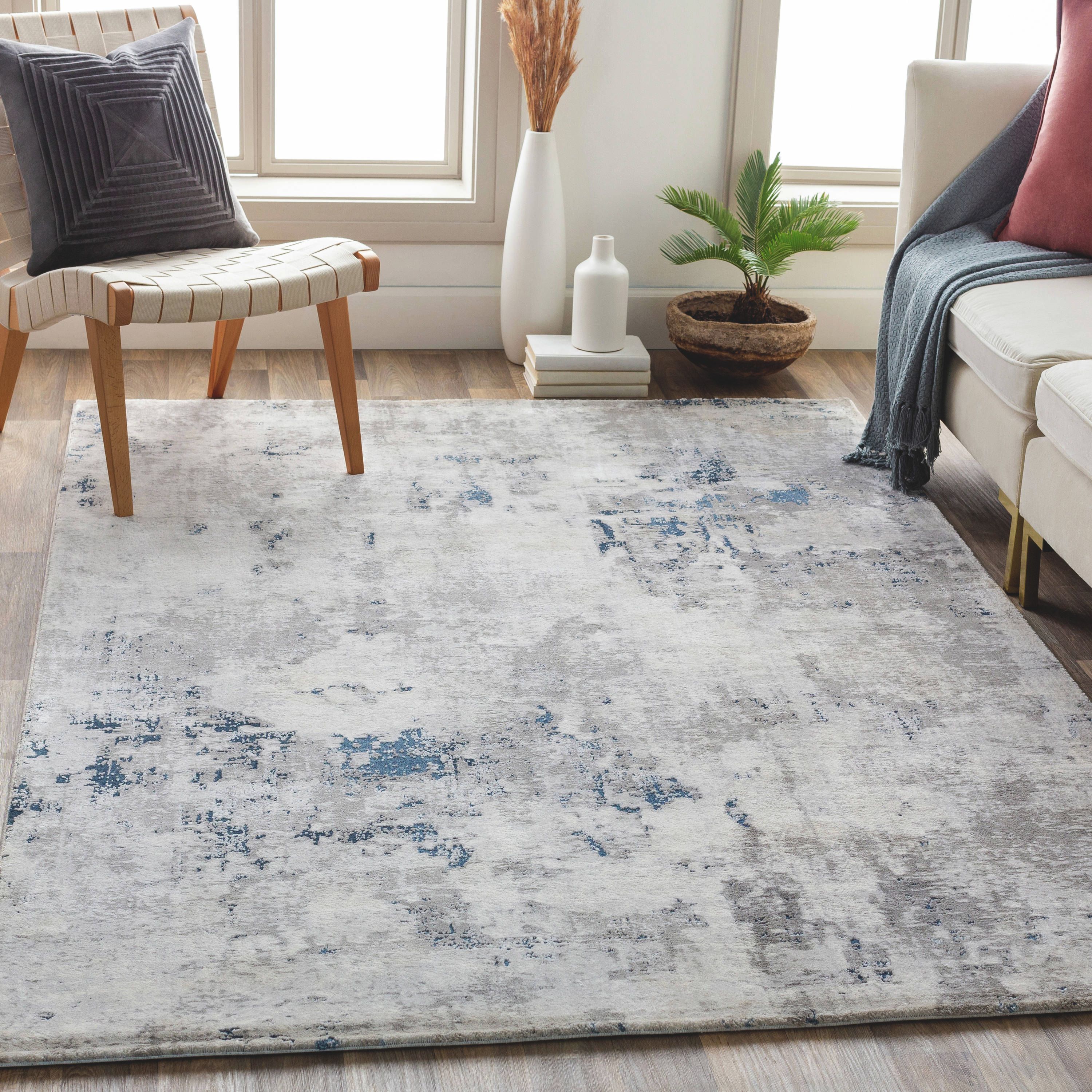Aisha Blue Rectangular Reversible Washable Synthetic Rug