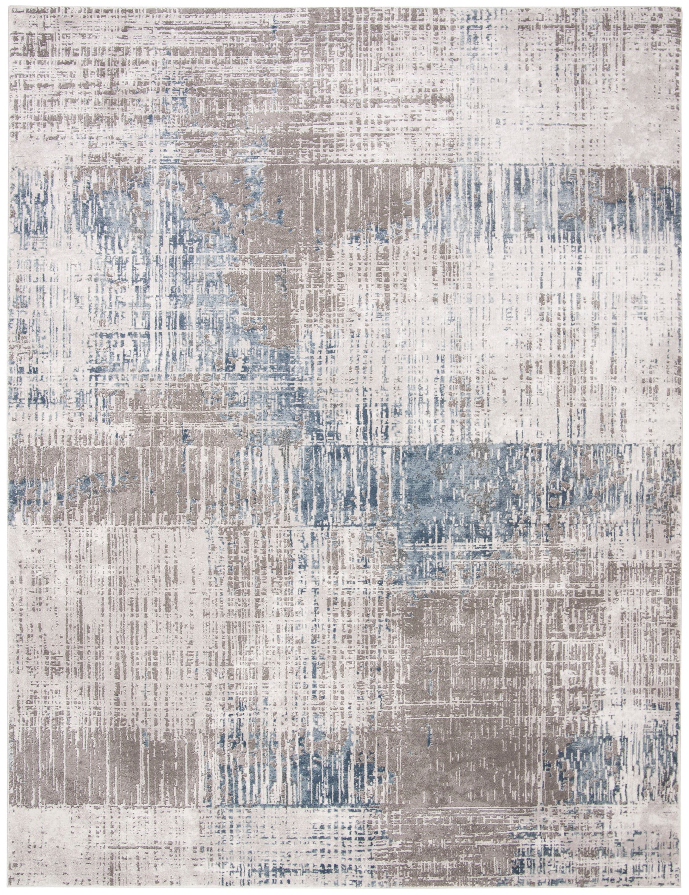 Modern Abstract Grey/Blue Synthetic Area Rug 6'7" x 9'