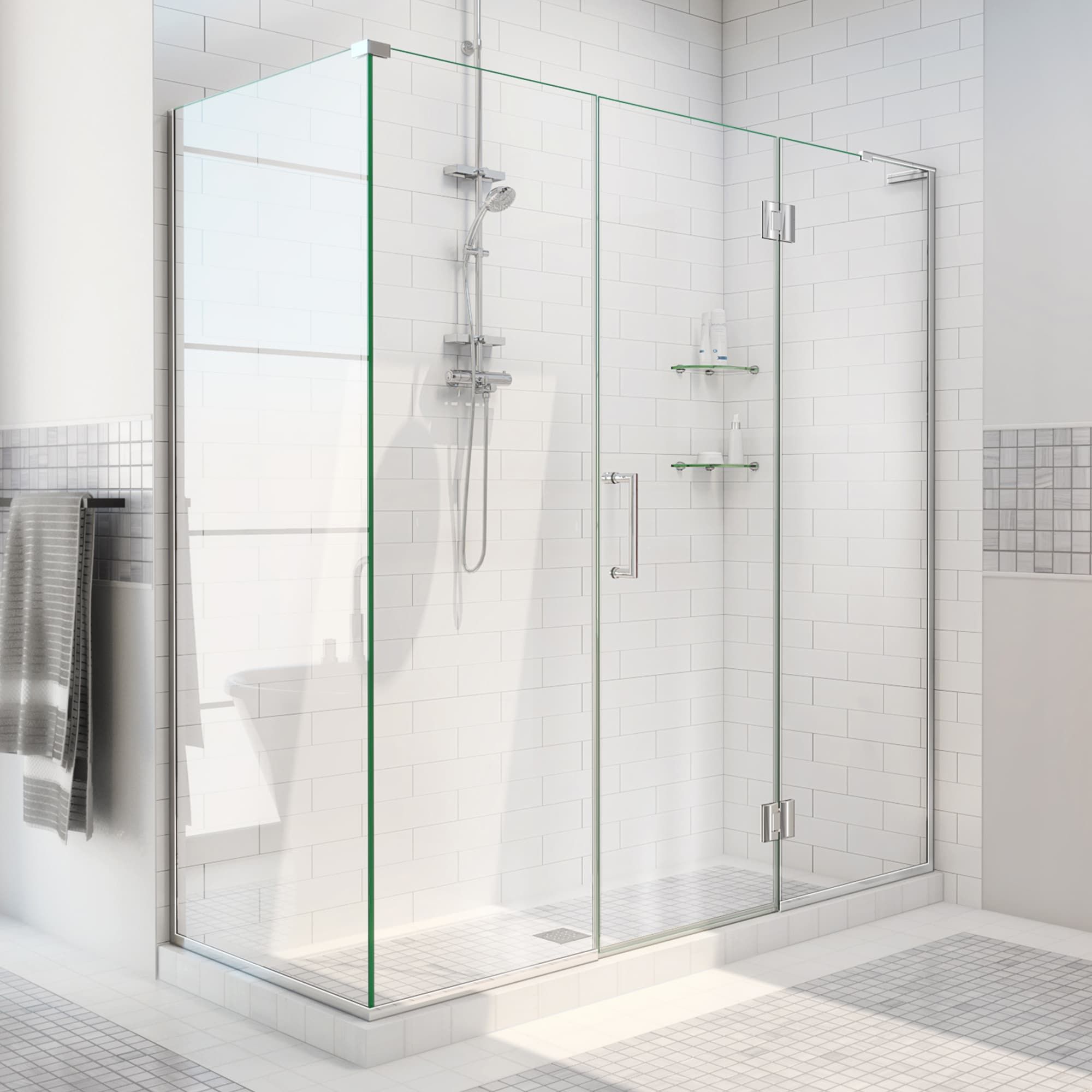 Unidoor-X Frameless Clear Glass Hinged Shower Enclosure, 52.5" x 34.375"