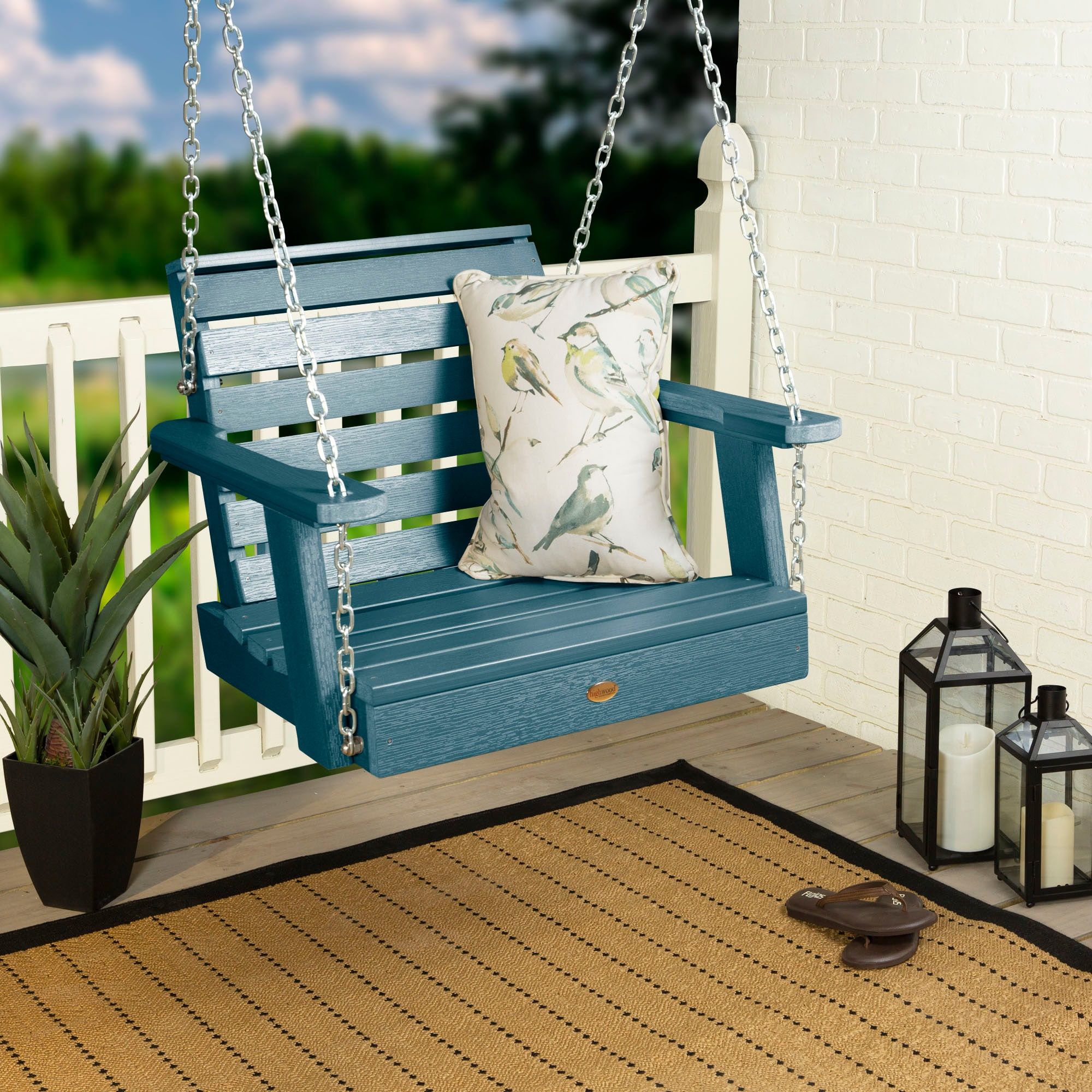 Nantucket Blue Recycled Plastic Single Seat Outdoor Swing
