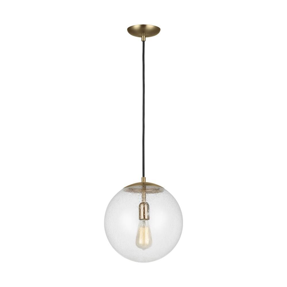 Satin Brass Globe Pendant with Clear Seeded Glass Shade