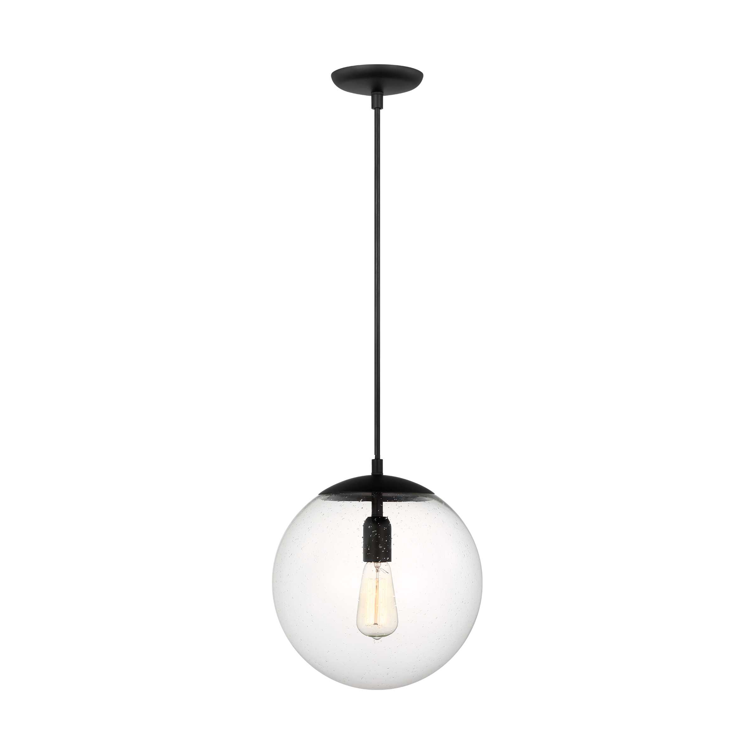 Midnight Black Globe Pendant Light with Clear Seeded Glass Shade