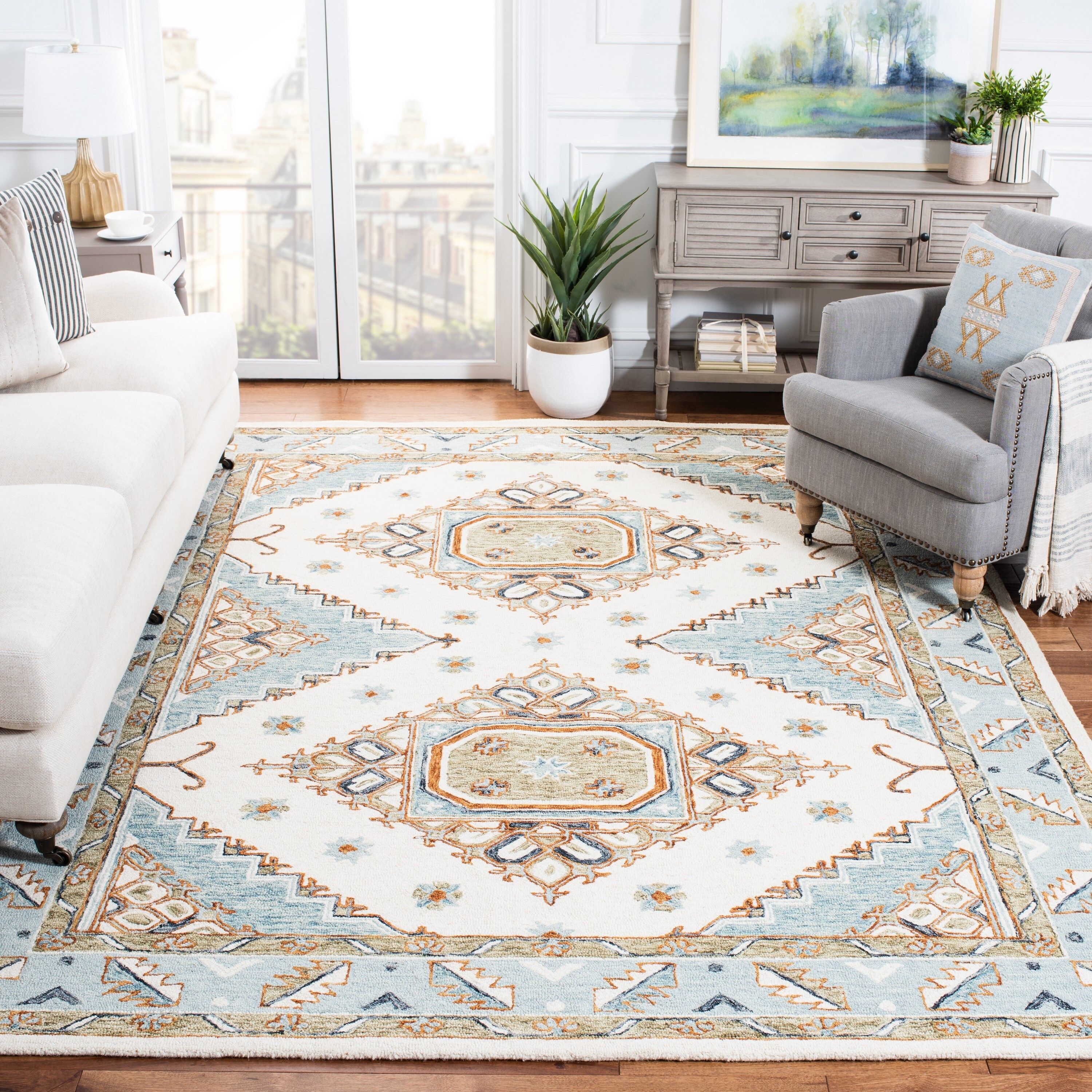 Ivory and Rust Hand-Tufted Wool 9' x 12' Area Rug
