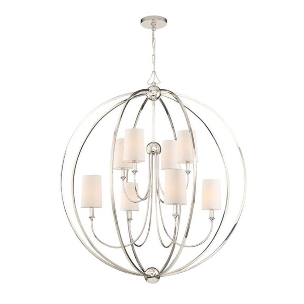 Elegant Sylvan 8-Light Polished Nickel Chandelier with White Silk Shades