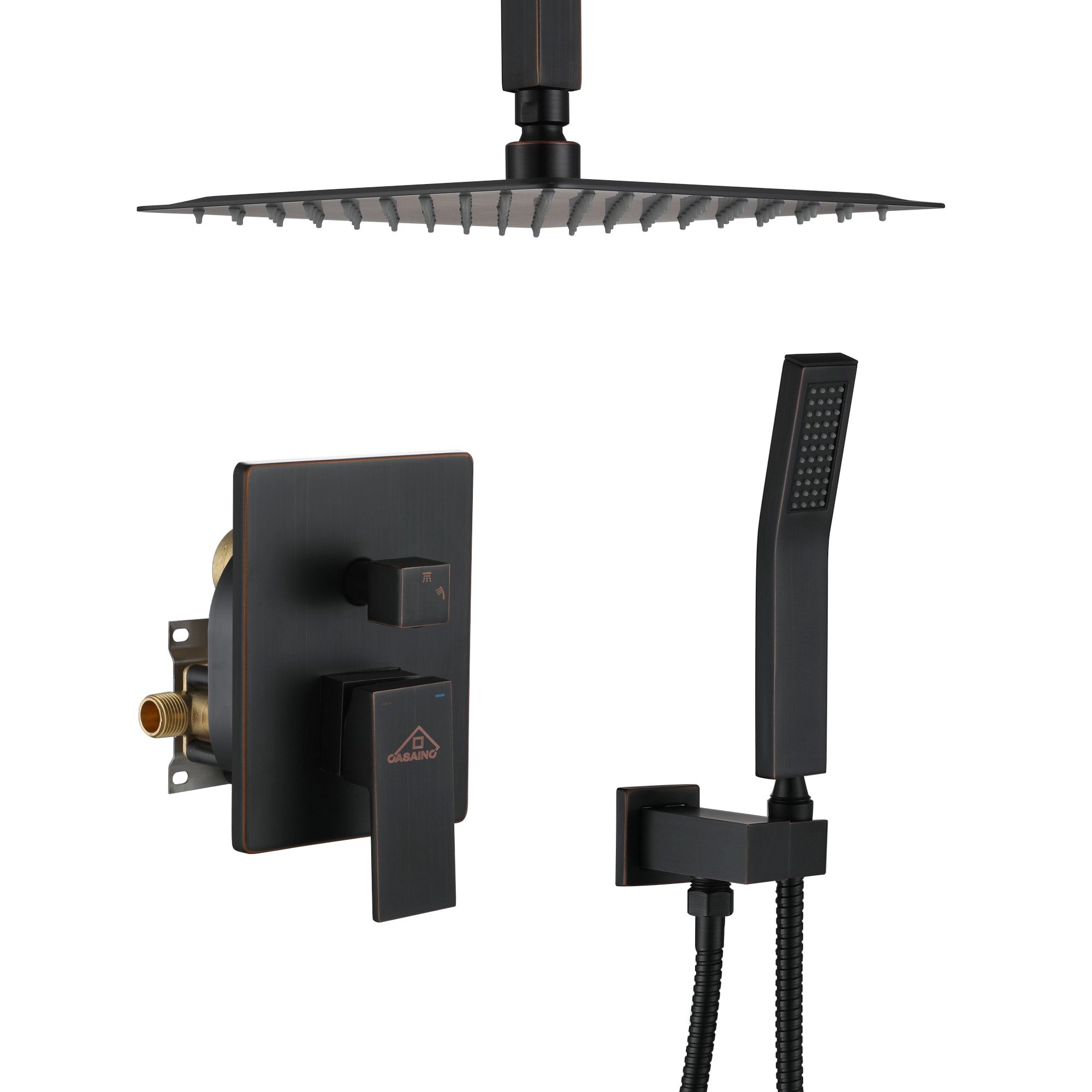 Oil Rubbed Bronze Ceiling-Mount Shower System with Handheld Shower