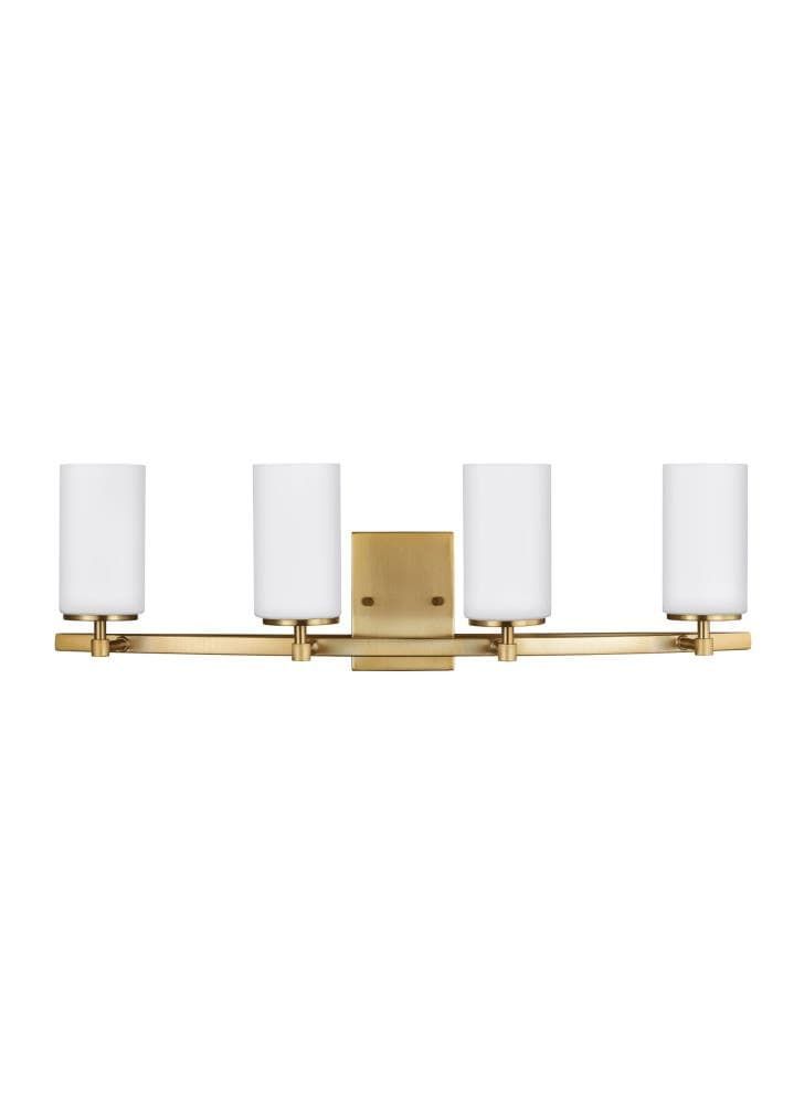 Alturas Satin Brass 4-Light Vanity with Etched White Glass