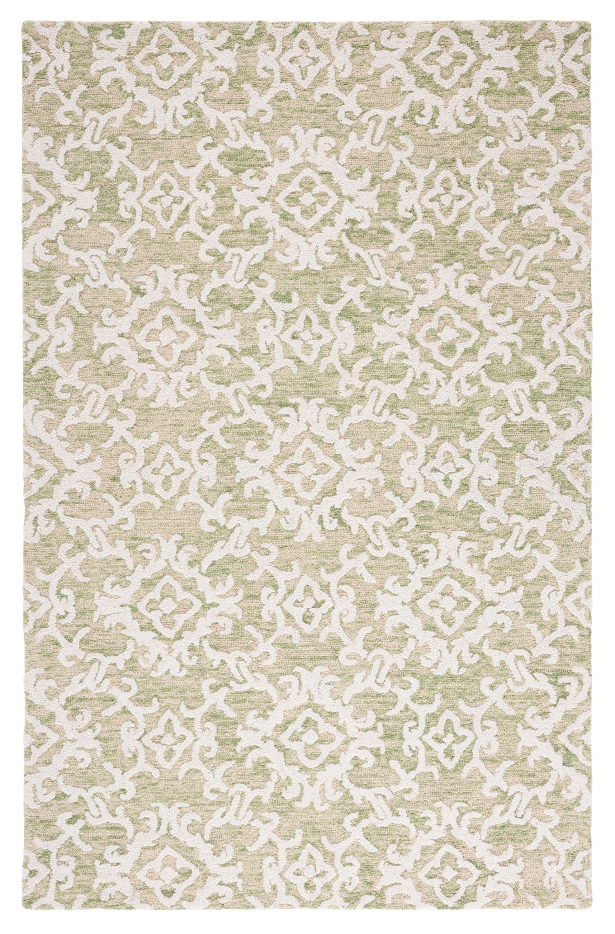 Light Green and Ivory Floral Wool 9' x 12' Handmade Tufted Area Rug