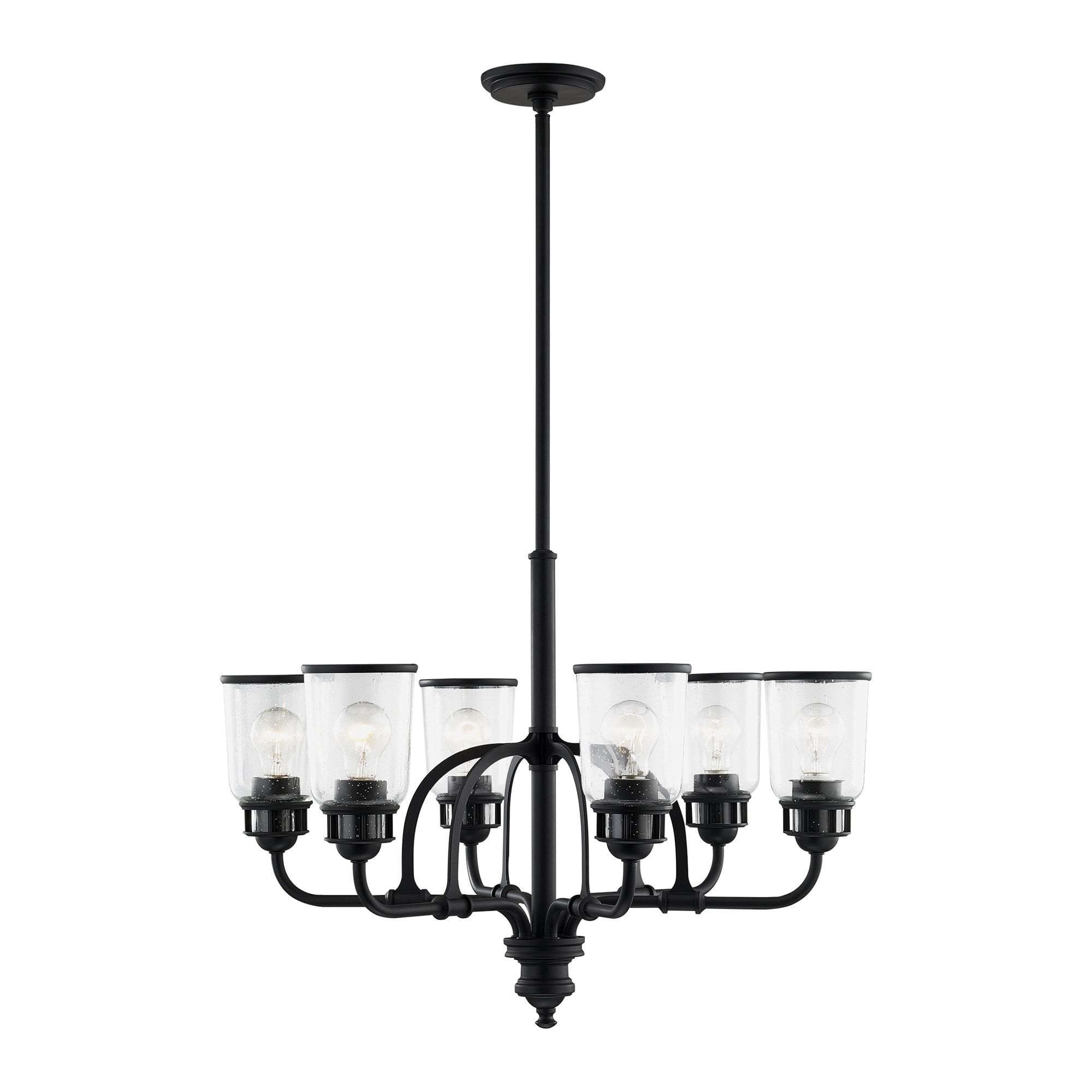 Elegant Black Crystal 6-Light Chandelier with Hand Blown Glass