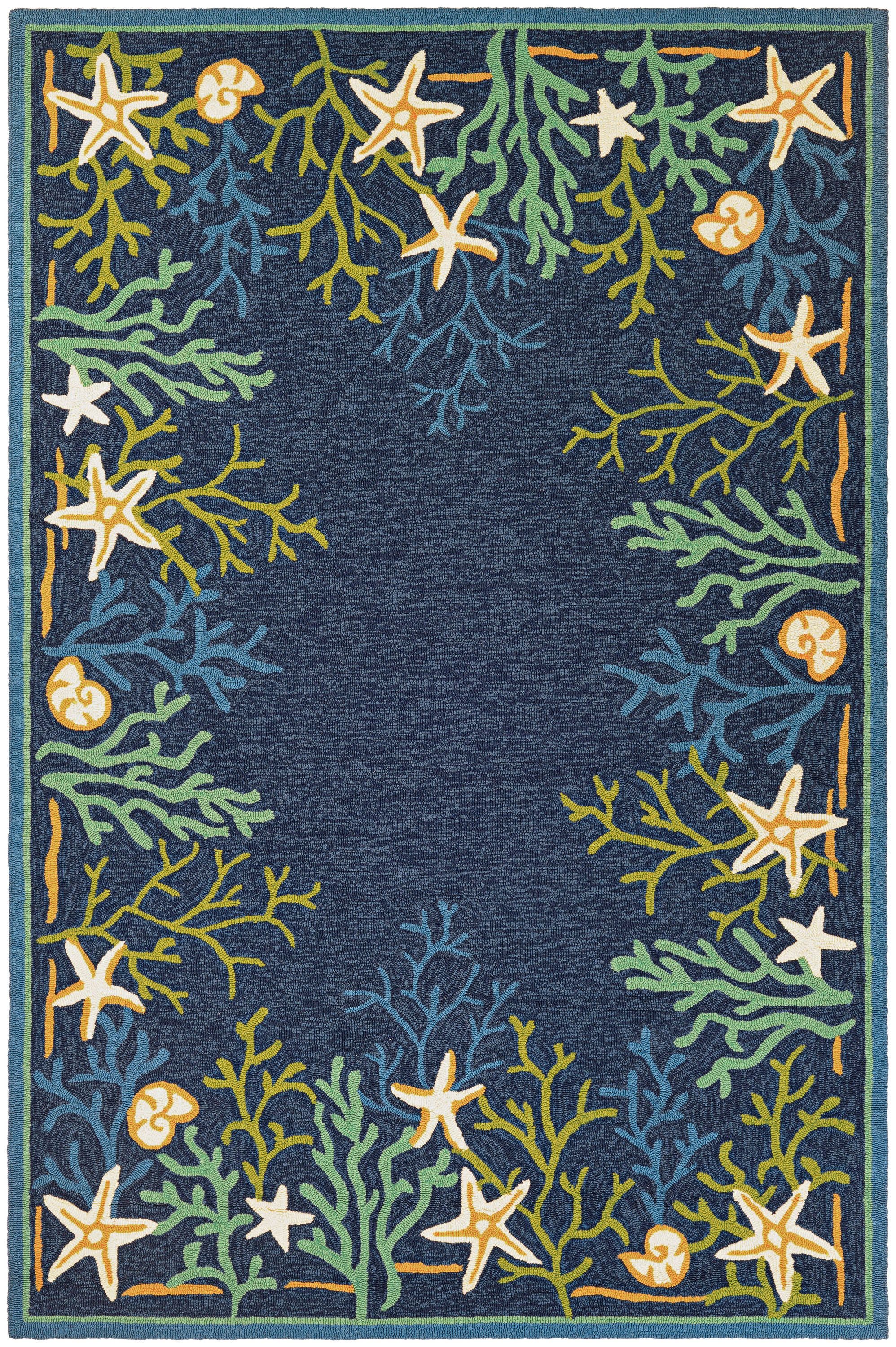 Outdoor Escape Blue Rectangular Synthetic Area Rug 2' x 4'